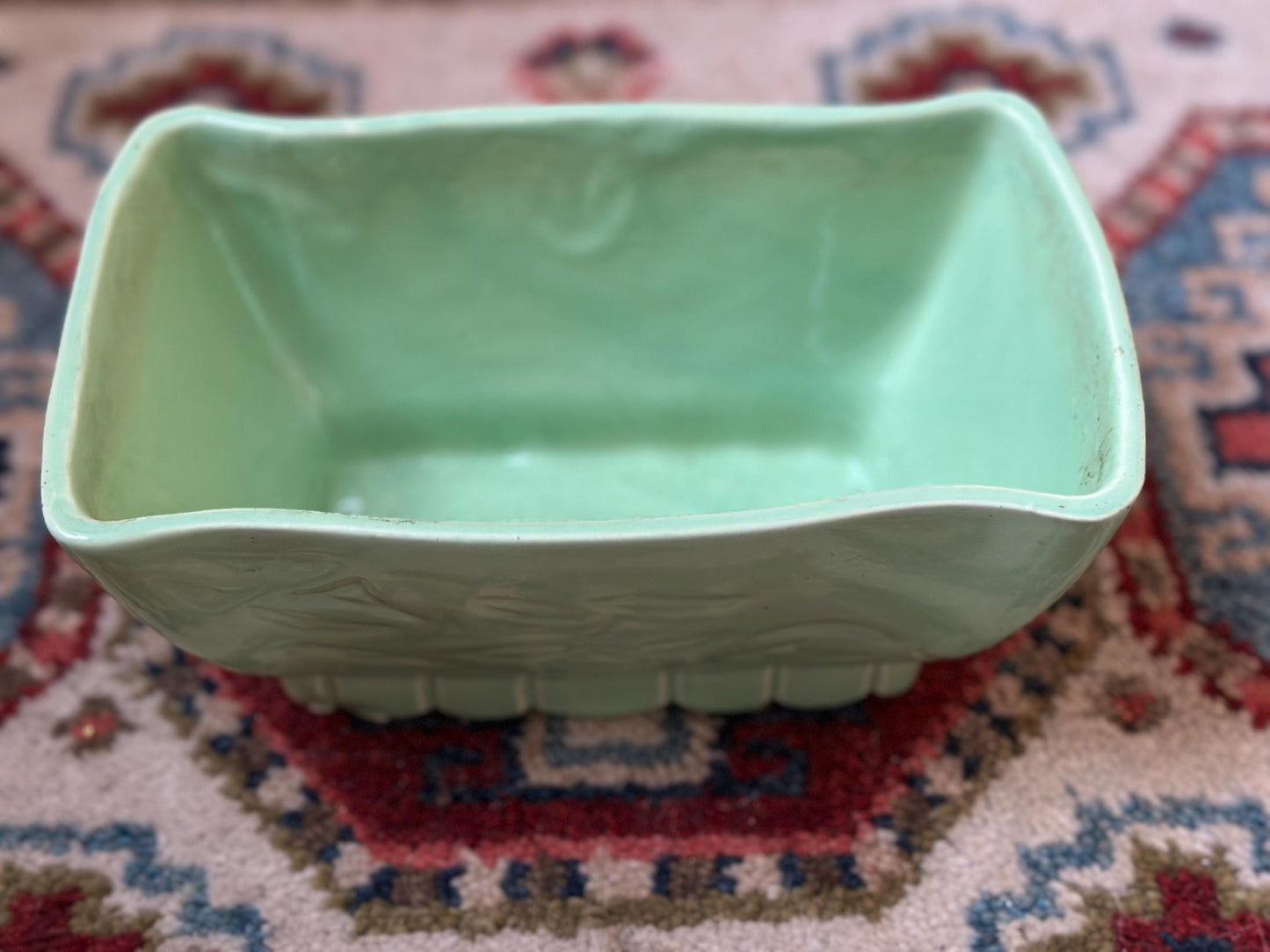 Vintage Cookson Pottery Seafoam Green Planter | Mid Century Ceramic Floral Motif USA