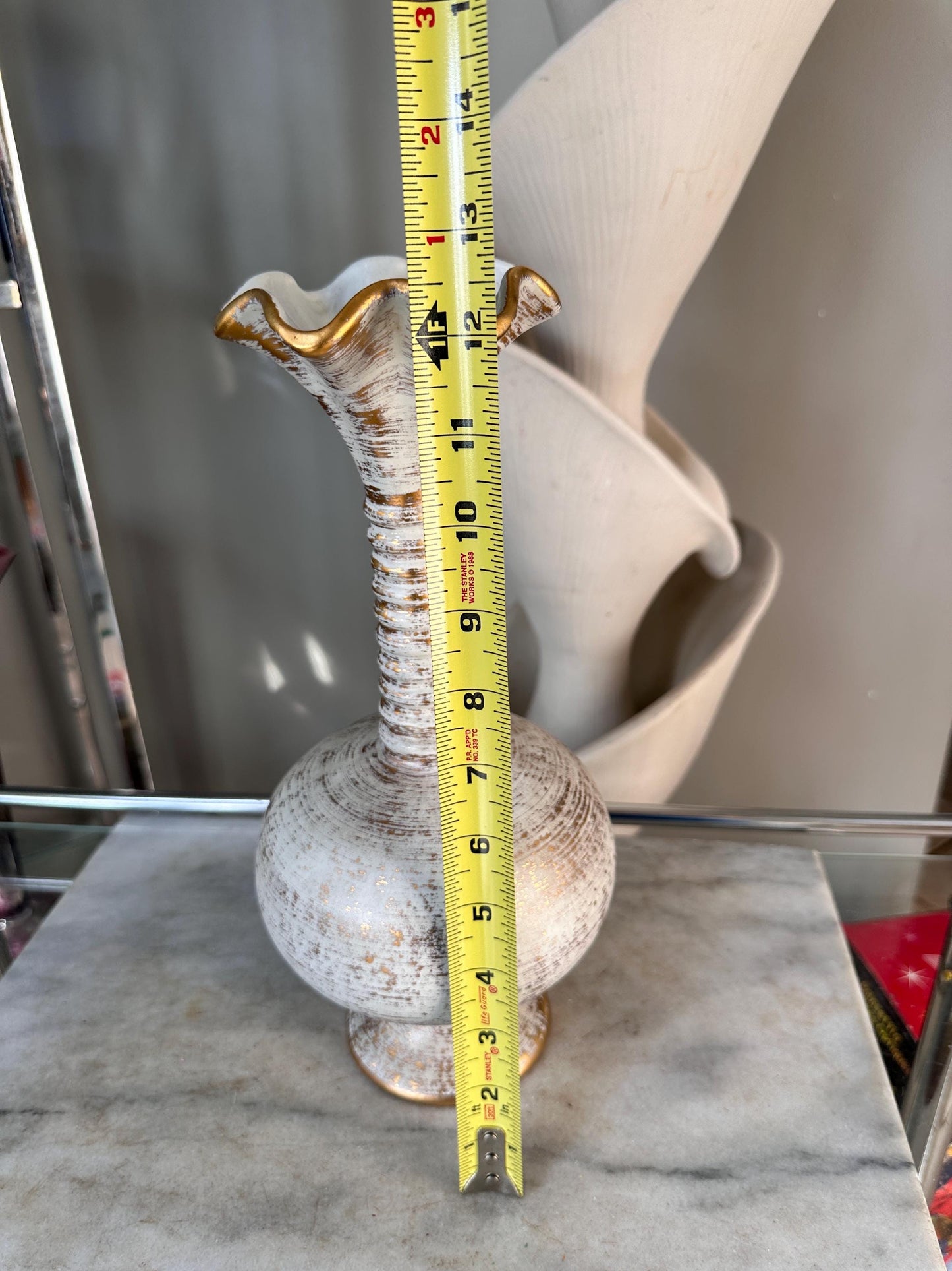 Vintage Haeger–Stangl Collaboration Vase #4043 | Ribbed Neck, Scalloped Rim | Mid-Century Pottery