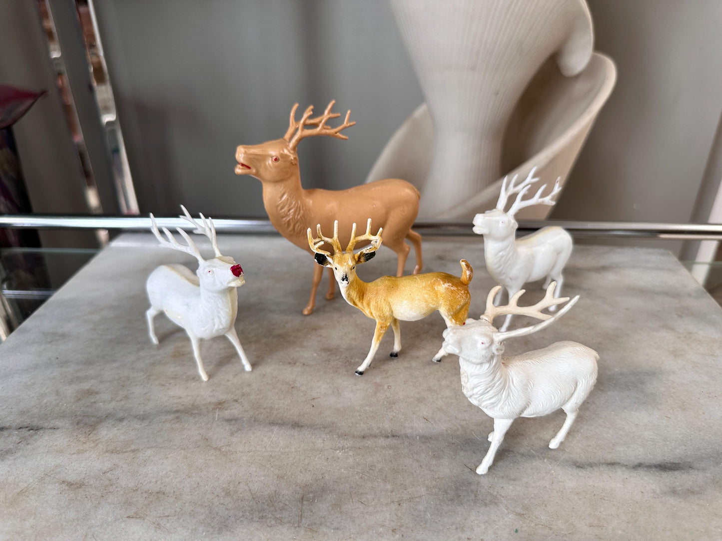Vintage Estate Celluloid Christmas Reindeer - Set of Five