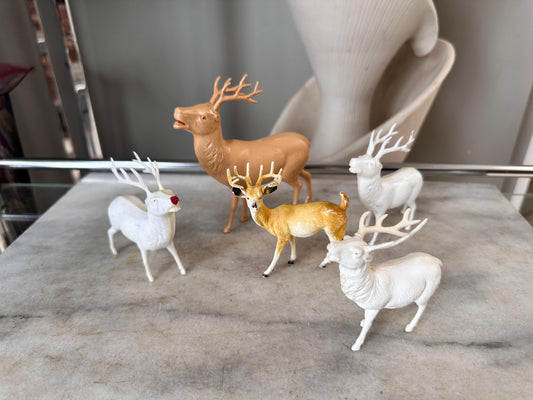 Vintage Estate Celluloid Christmas Reindeer - Set of Five