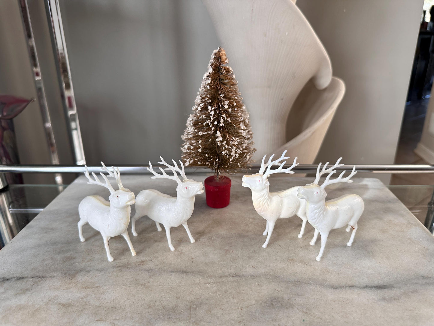 Vintage Estate Celluloid Christmas Reindeer - Set of Four