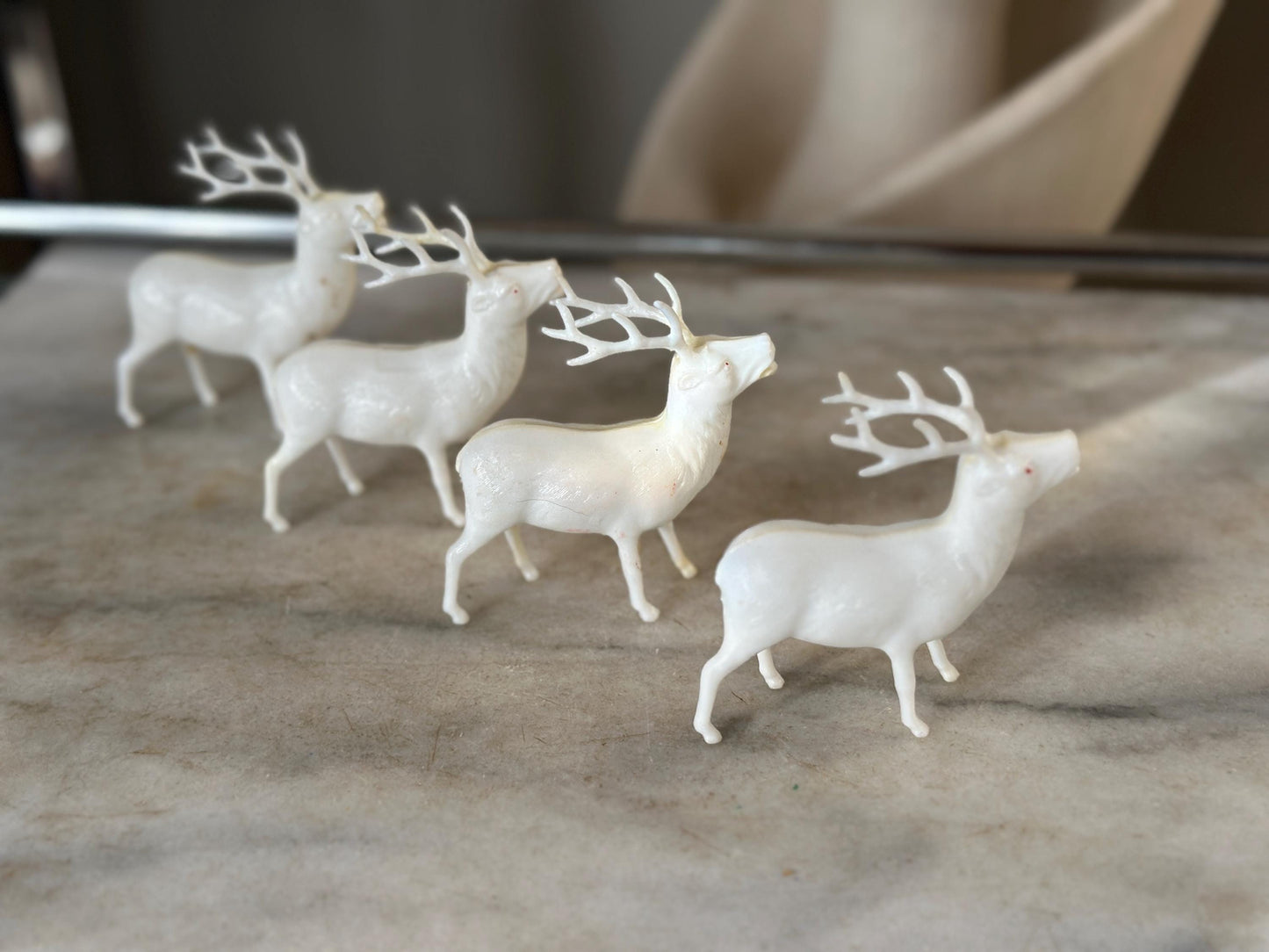 Vintage Estate Celluloid Christmas Reindeer - Set of Four