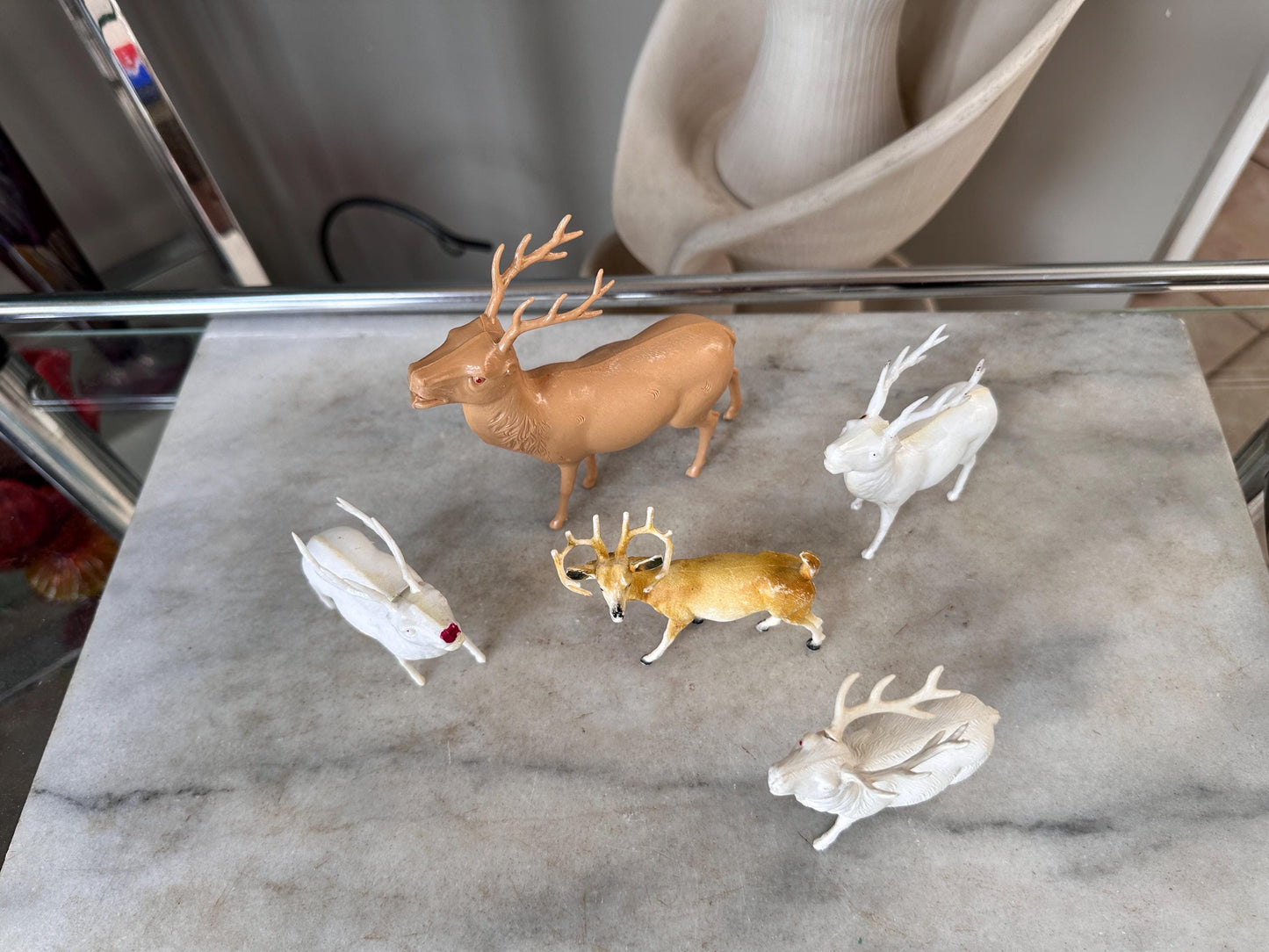 Vintage Estate Celluloid Christmas Reindeer - Set of Five