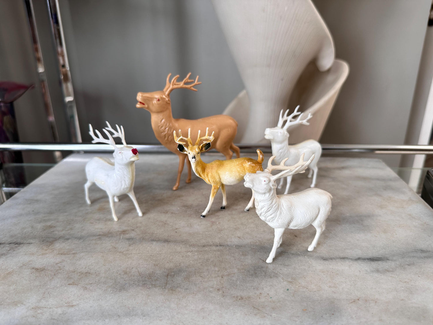 Vintage Estate Celluloid Christmas Reindeer - Set of Five