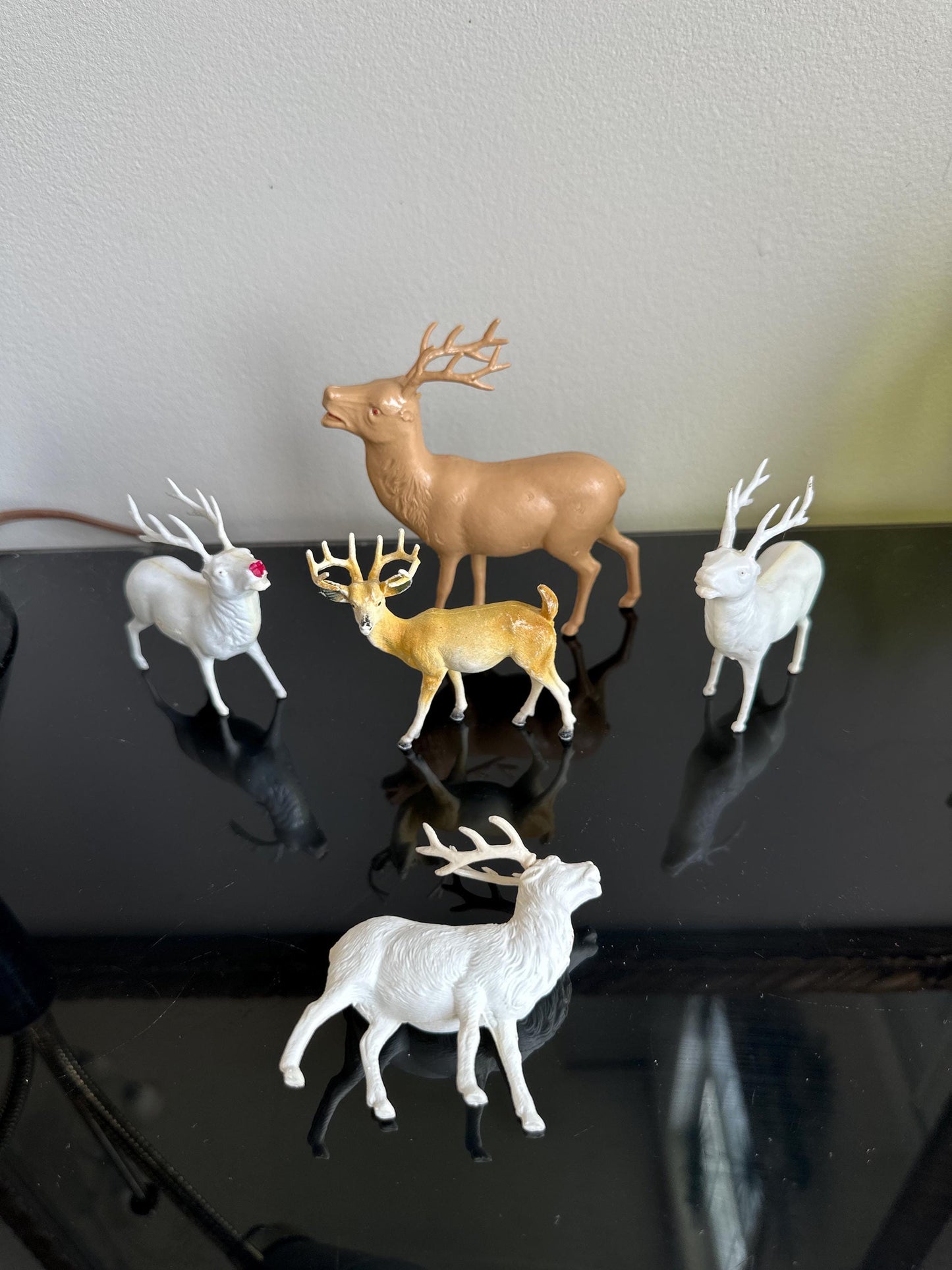 Vintage Estate Celluloid Christmas Reindeer - Set of Five