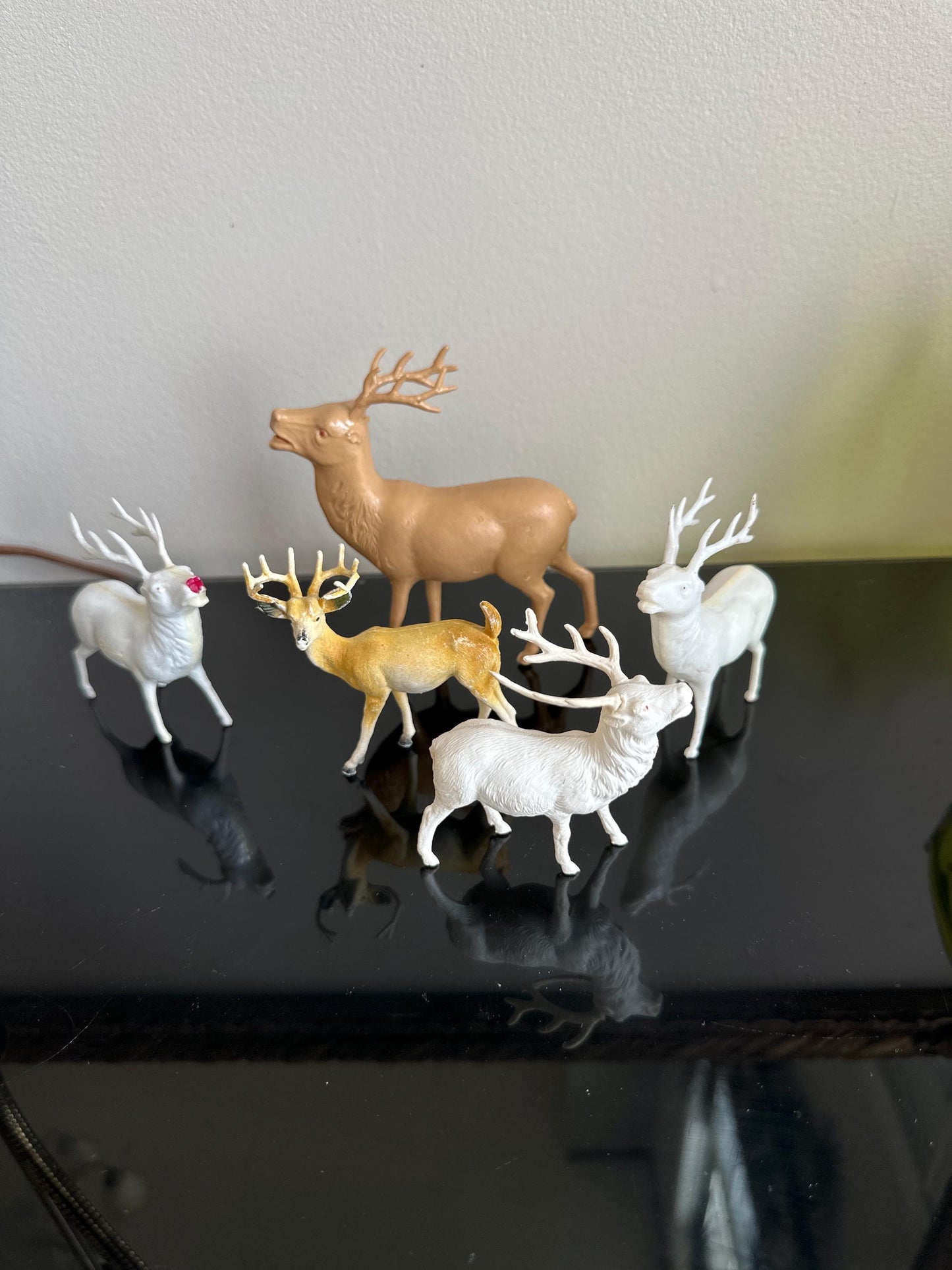 Vintage Estate Celluloid Christmas Reindeer - Set of Five