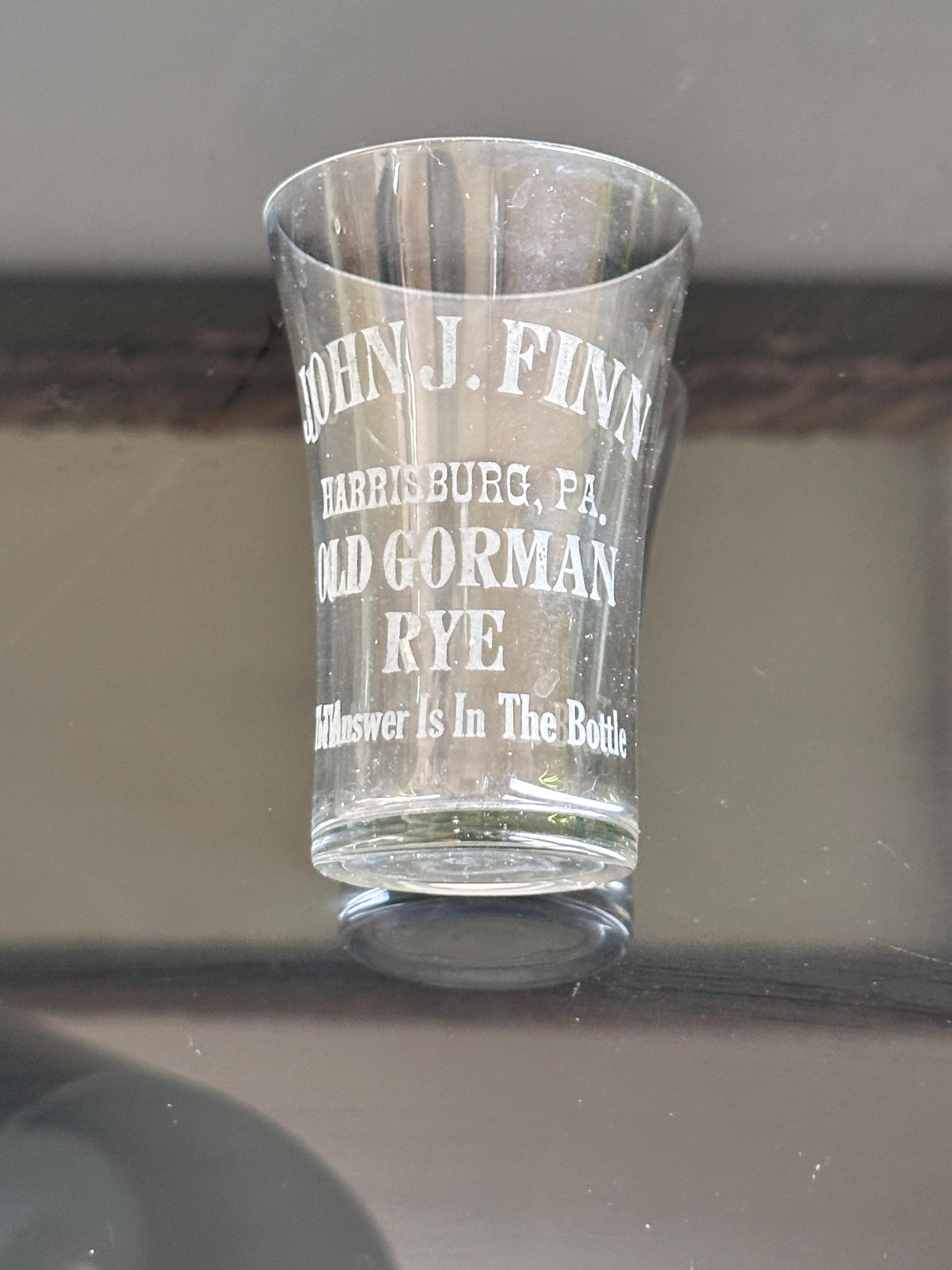 Antique John J. Finn Harrisburg PA Shot Glass – Old Gorman Rye Advertising