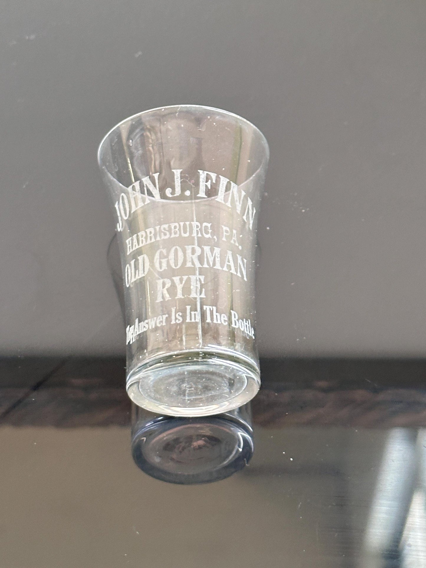 Antique John J. Finn Harrisburg PA Shot Glass – Old Gorman Rye Advertising