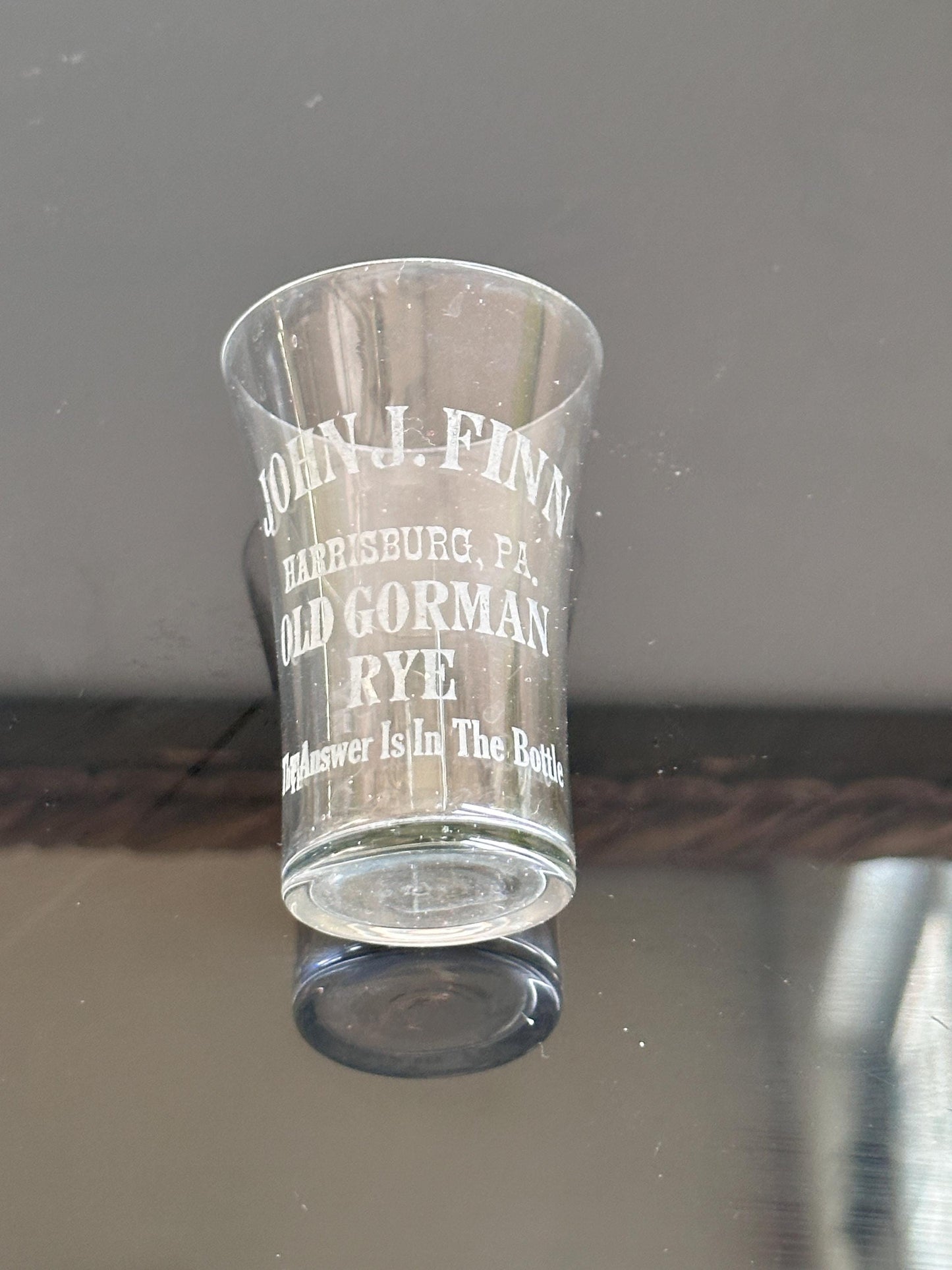 Antique John J. Finn Harrisburg PA Shot Glass – Old Gorman Rye Advertising