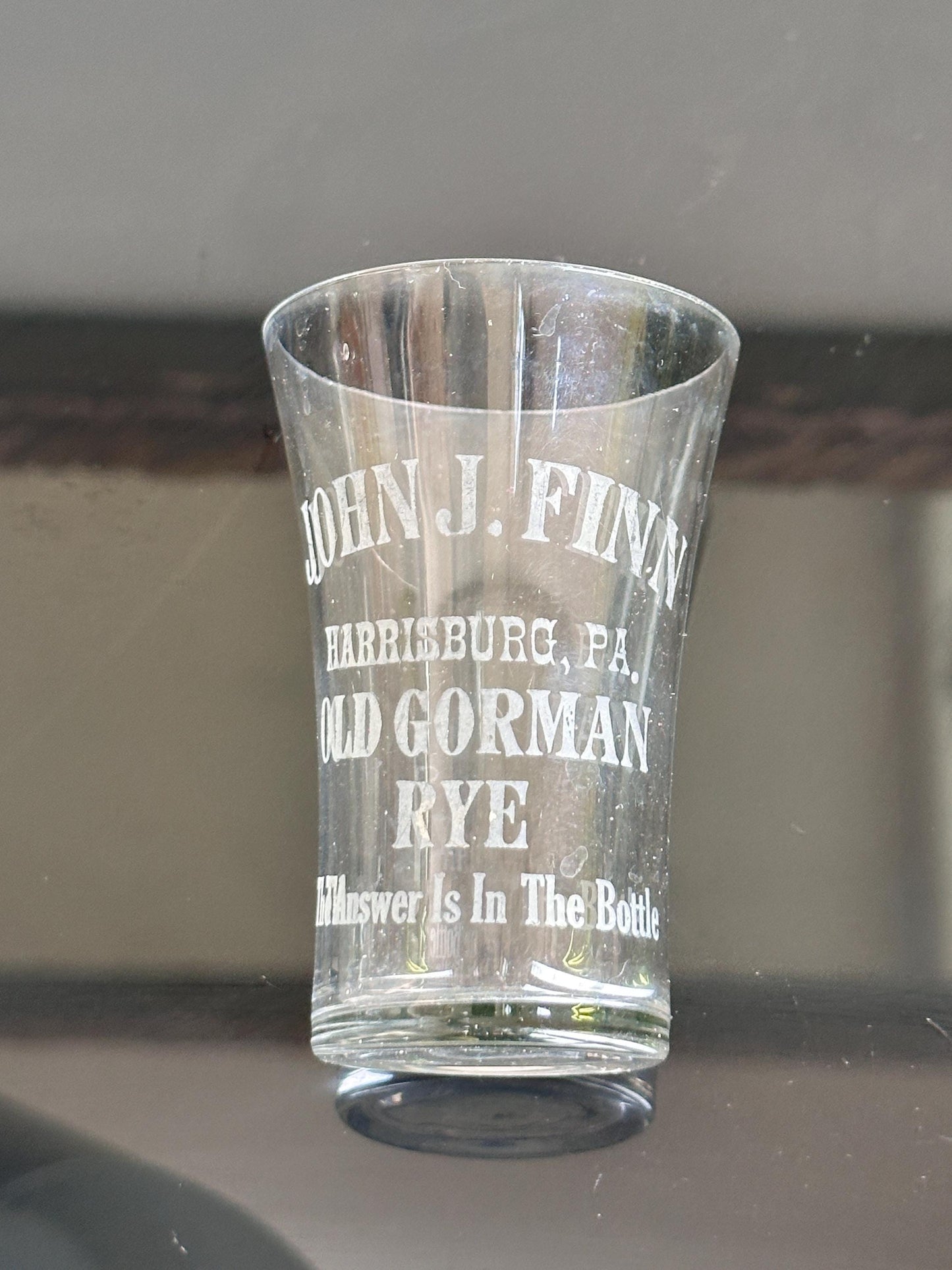 Antique John J. Finn Harrisburg PA Shot Glass – Old Gorman Rye Advertising