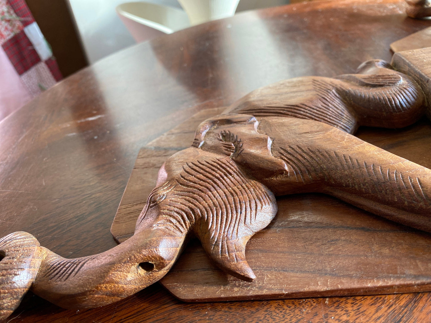 Elephant Bookends, Trunks Up, Hand Carved Wood Bookend, Vintage Elephant Figure, Boho, Mid Century