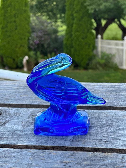 VTG Cobalt  Fostoria Glass Pelican Paperweight Bookend  - FGSA02