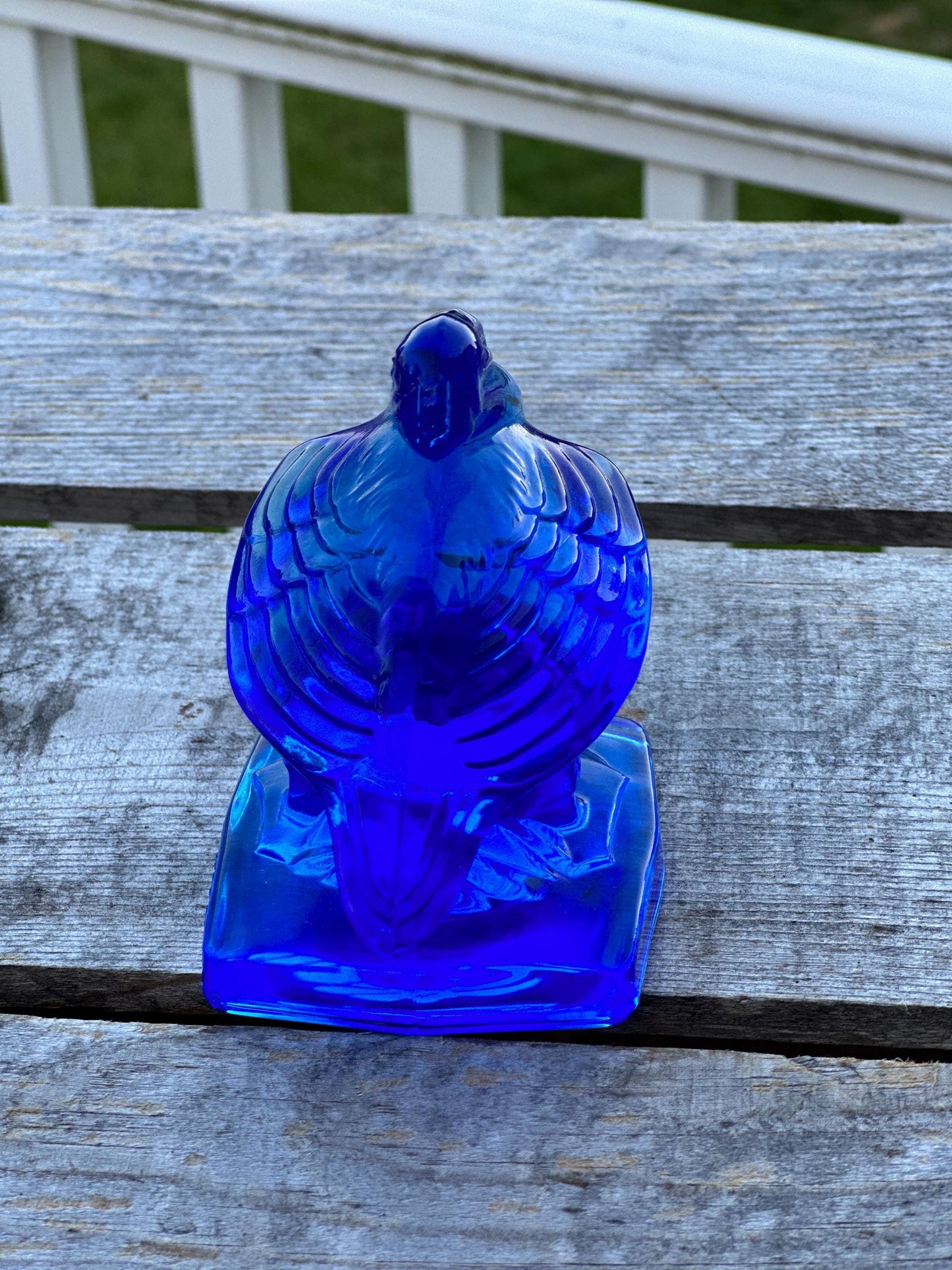 VTG Cobalt  Fostoria Glass Pelican Paperweight Bookend  - FGSA02