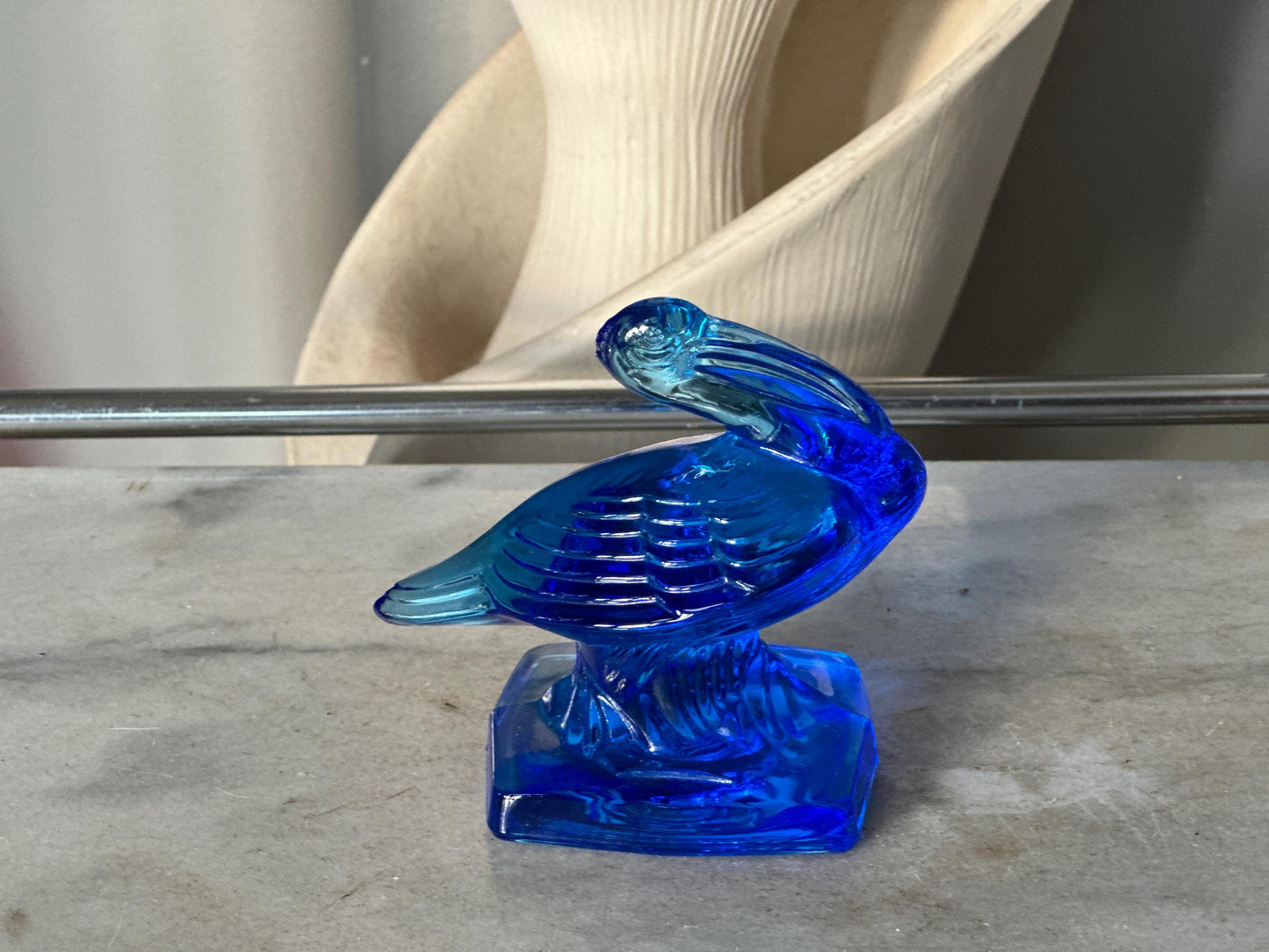 VTG Cobalt  Fostoria Glass Pelican Paperweight Bookend  - FGSA02