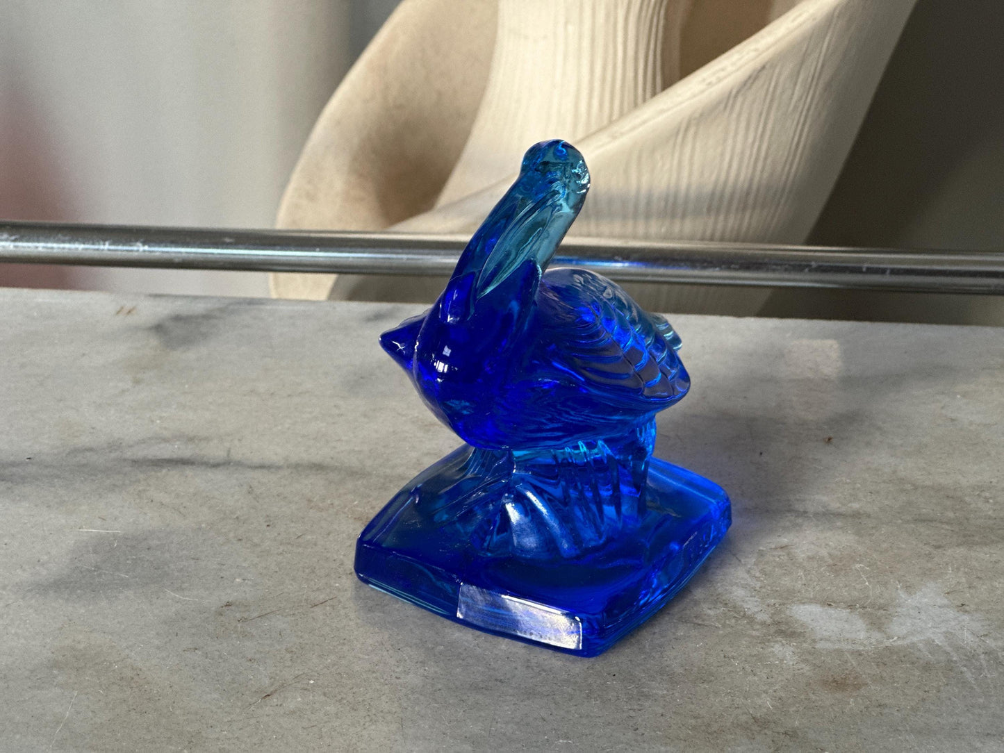 VTG Cobalt  Fostoria Glass Pelican Paperweight Bookend  - FGSA02