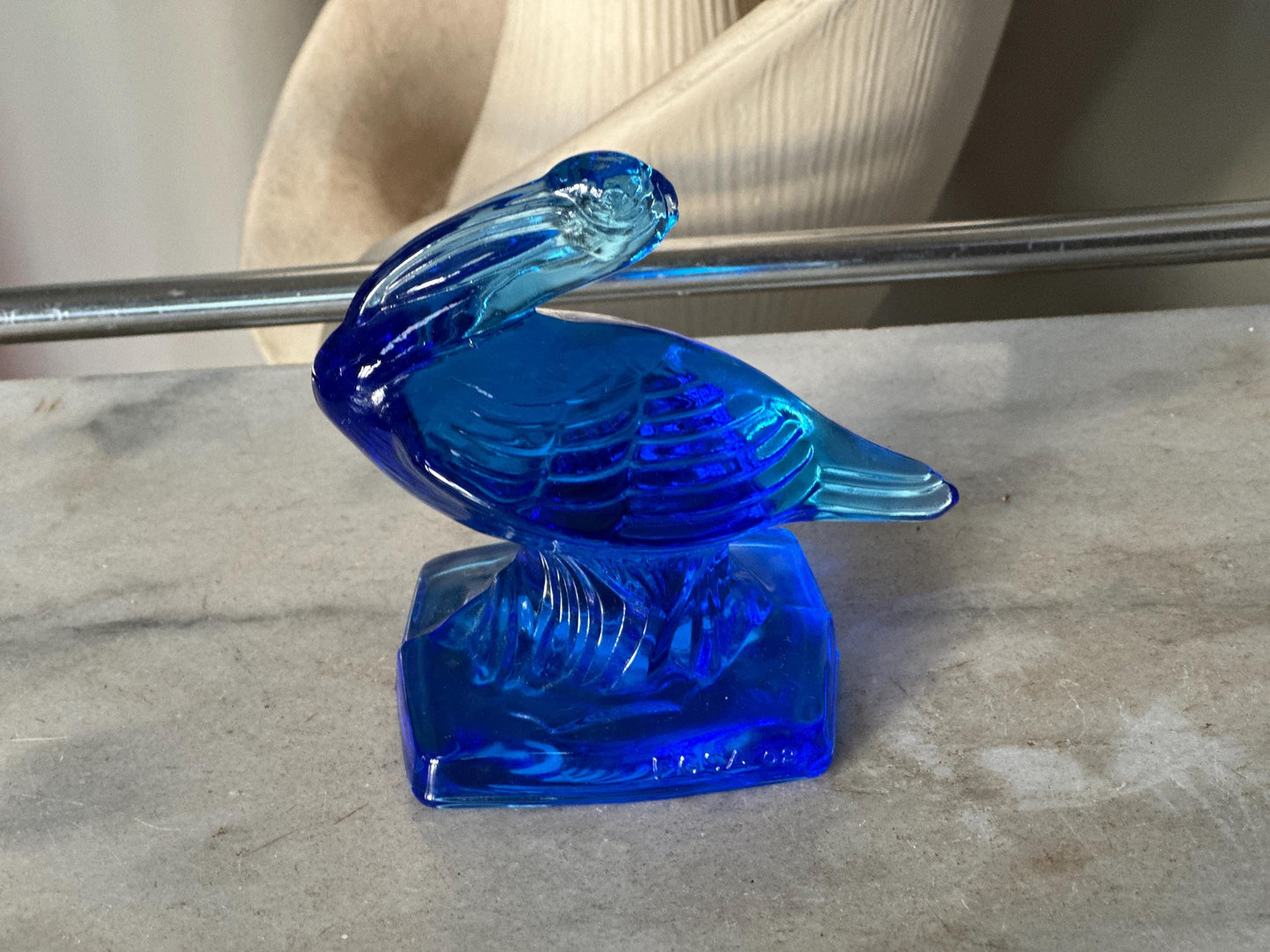 VTG Cobalt  Fostoria Glass Pelican Paperweight Bookend  - FGSA02