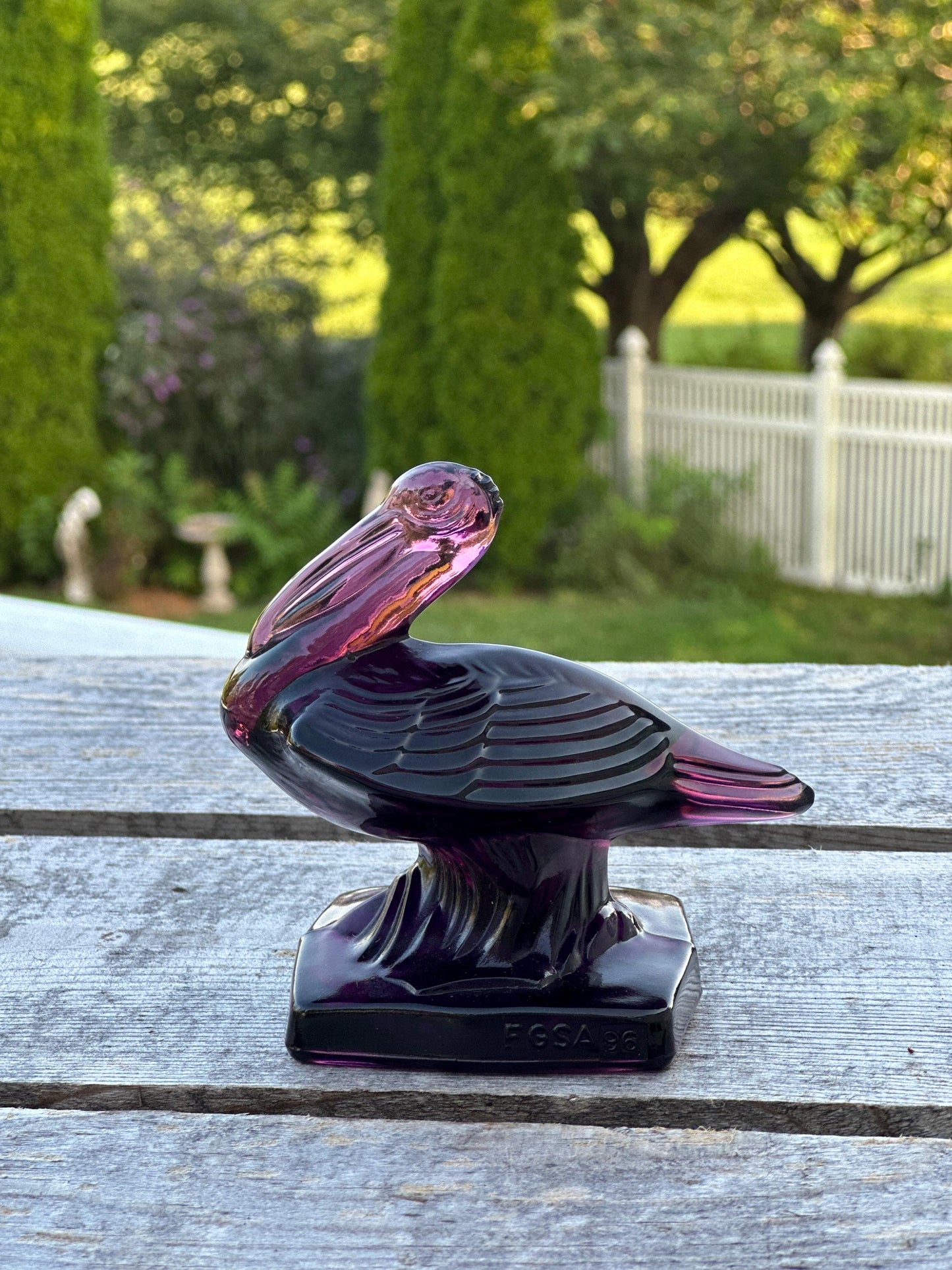 VTG Amethyst Fostoria  Glass Pelican Paperweight Bookend  - FGSA96