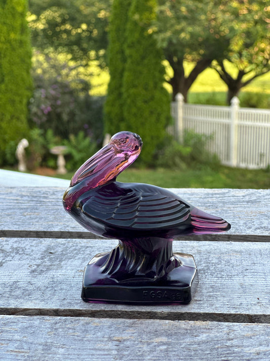 VTG Amethyst Fostoria  Glass Pelican Paperweight Bookend  - FGSA96