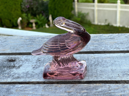 VTG Pink/Purple Fostoria  Glass Pelican Paperweight Bookend  - FGSA06