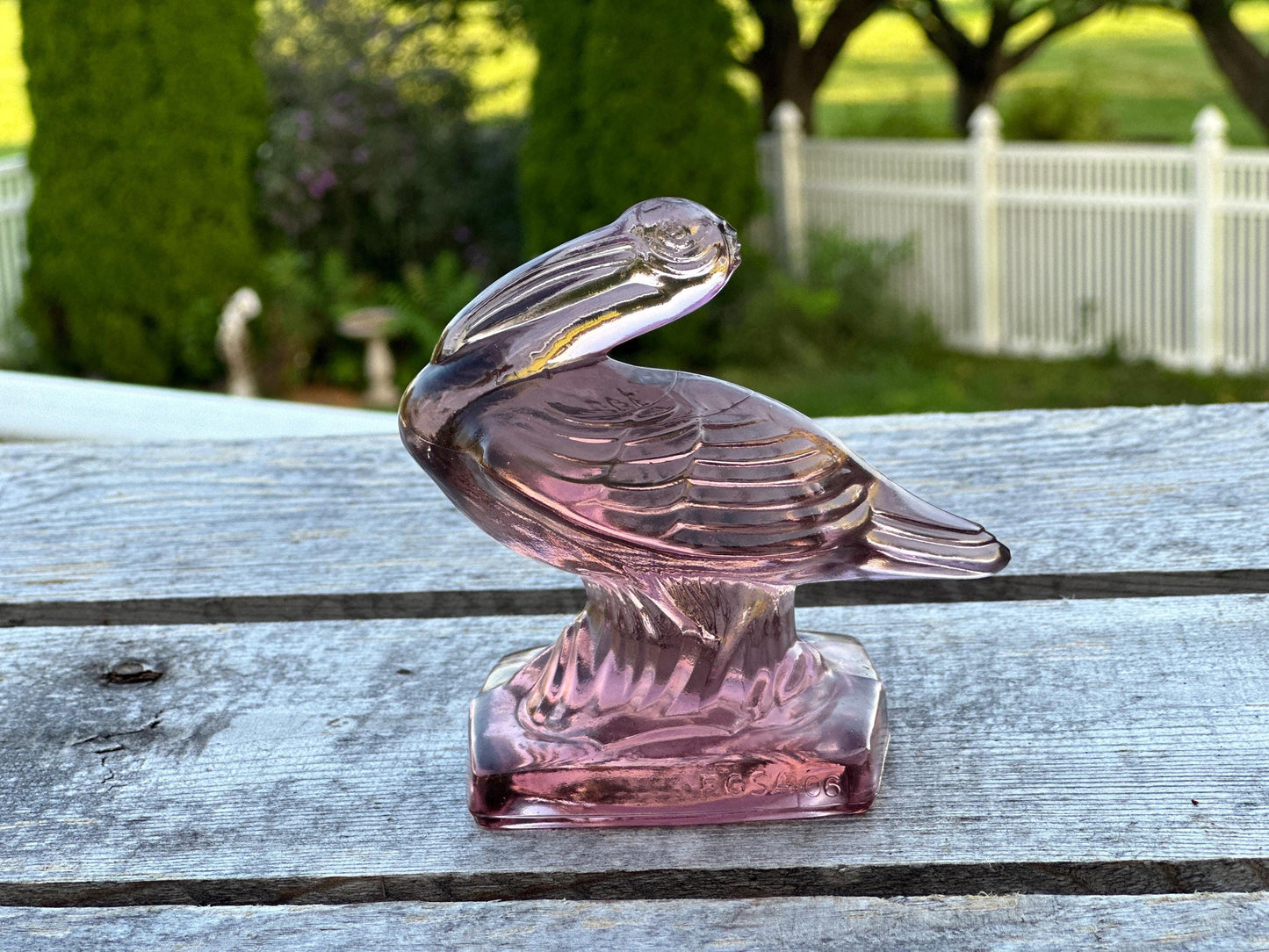 VTG Pink/Purple Fostoria  Glass Pelican Paperweight Bookend  - FGSA06