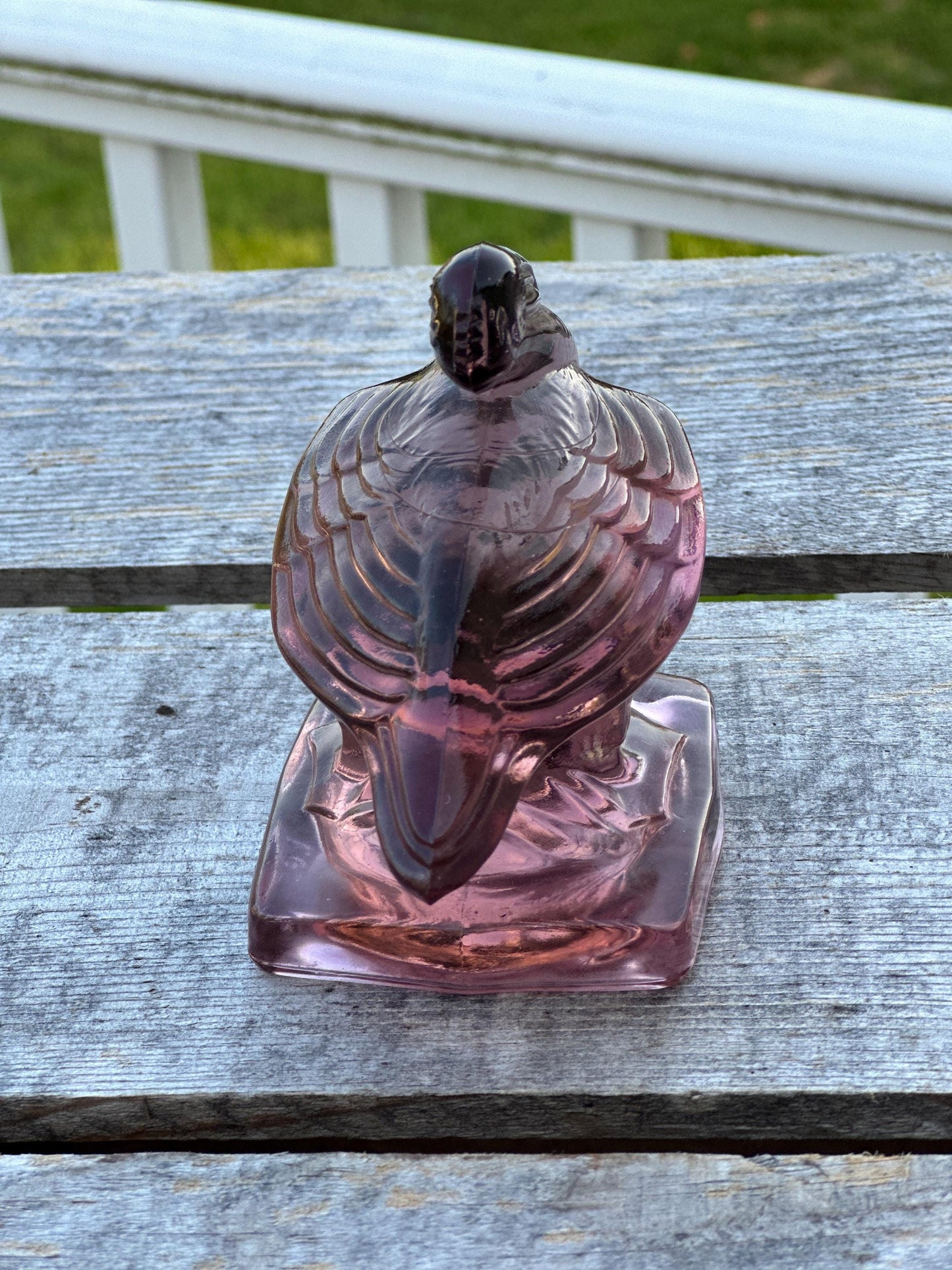 VTG Pink/Purple Fostoria  Glass Pelican Paperweight Bookend  - FGSA06