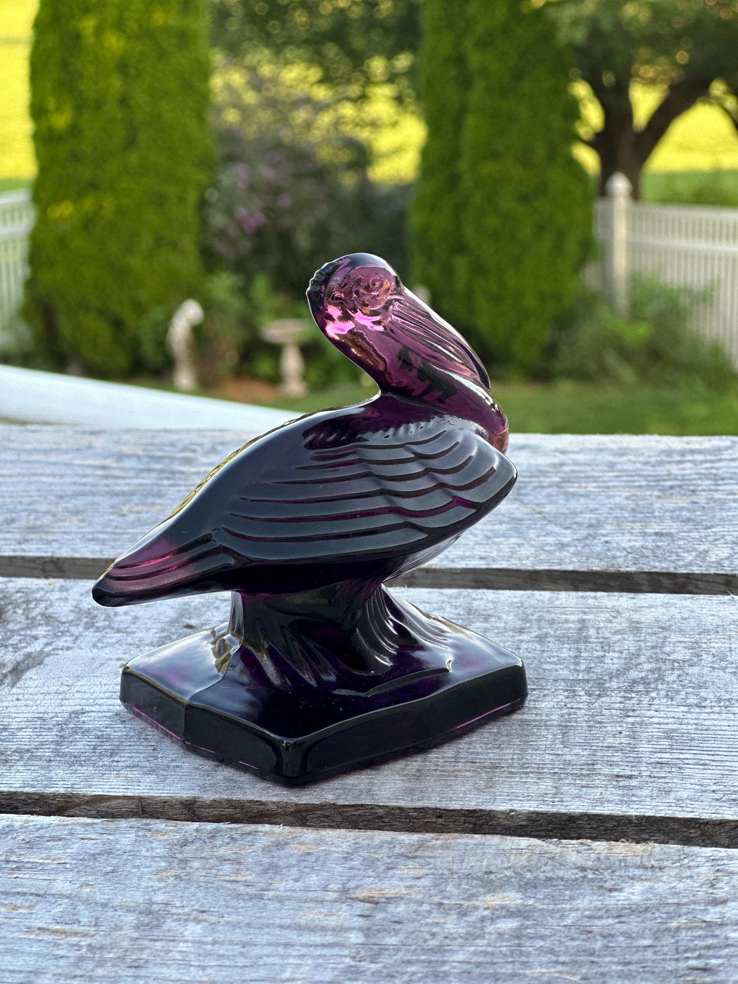 VTG Amethyst Fostoria  Glass Pelican Paperweight Bookend  - FGSA96