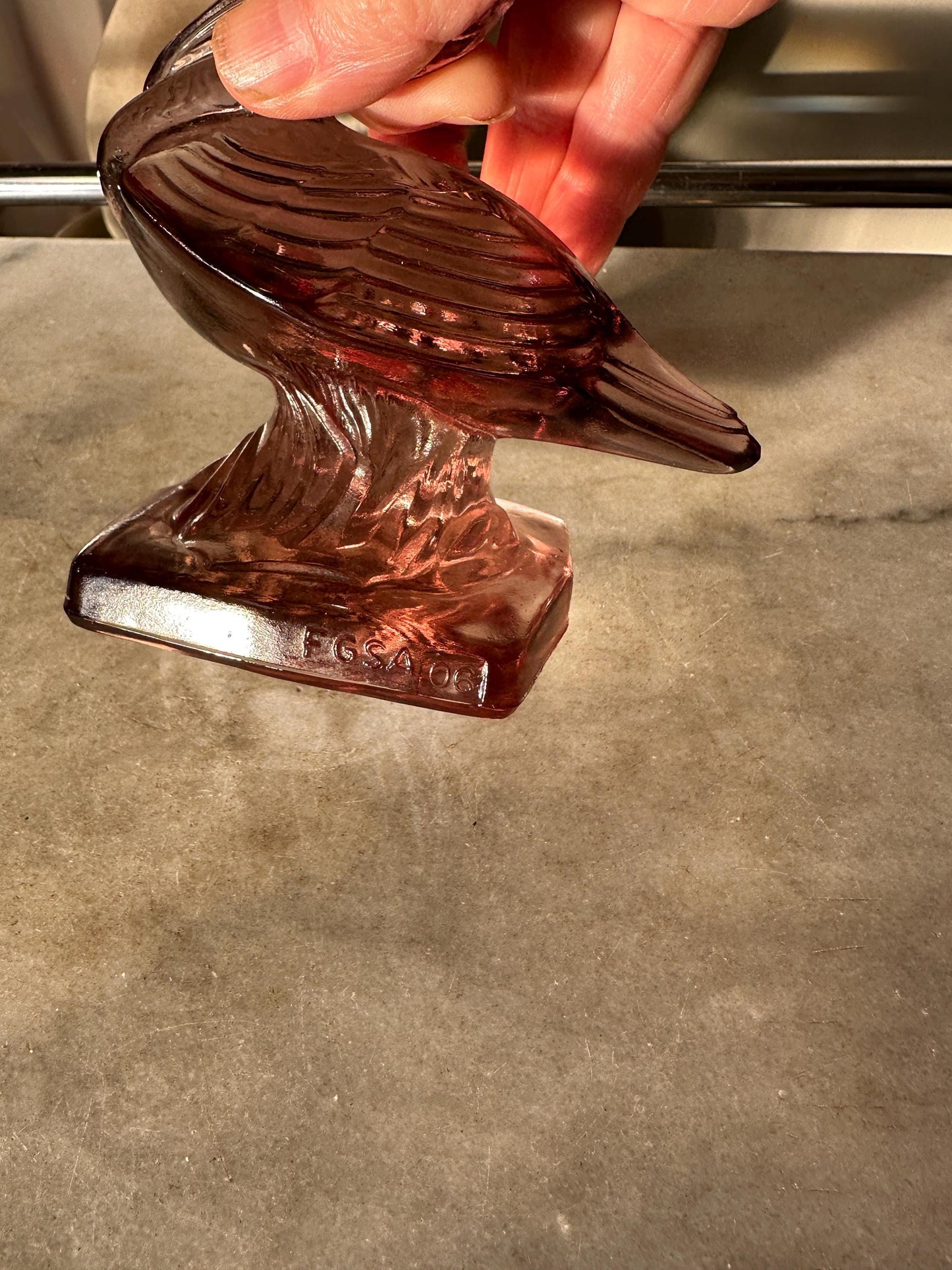 VTG Pink/Purple Fostoria  Glass Pelican Paperweight Bookend  - FGSA06
