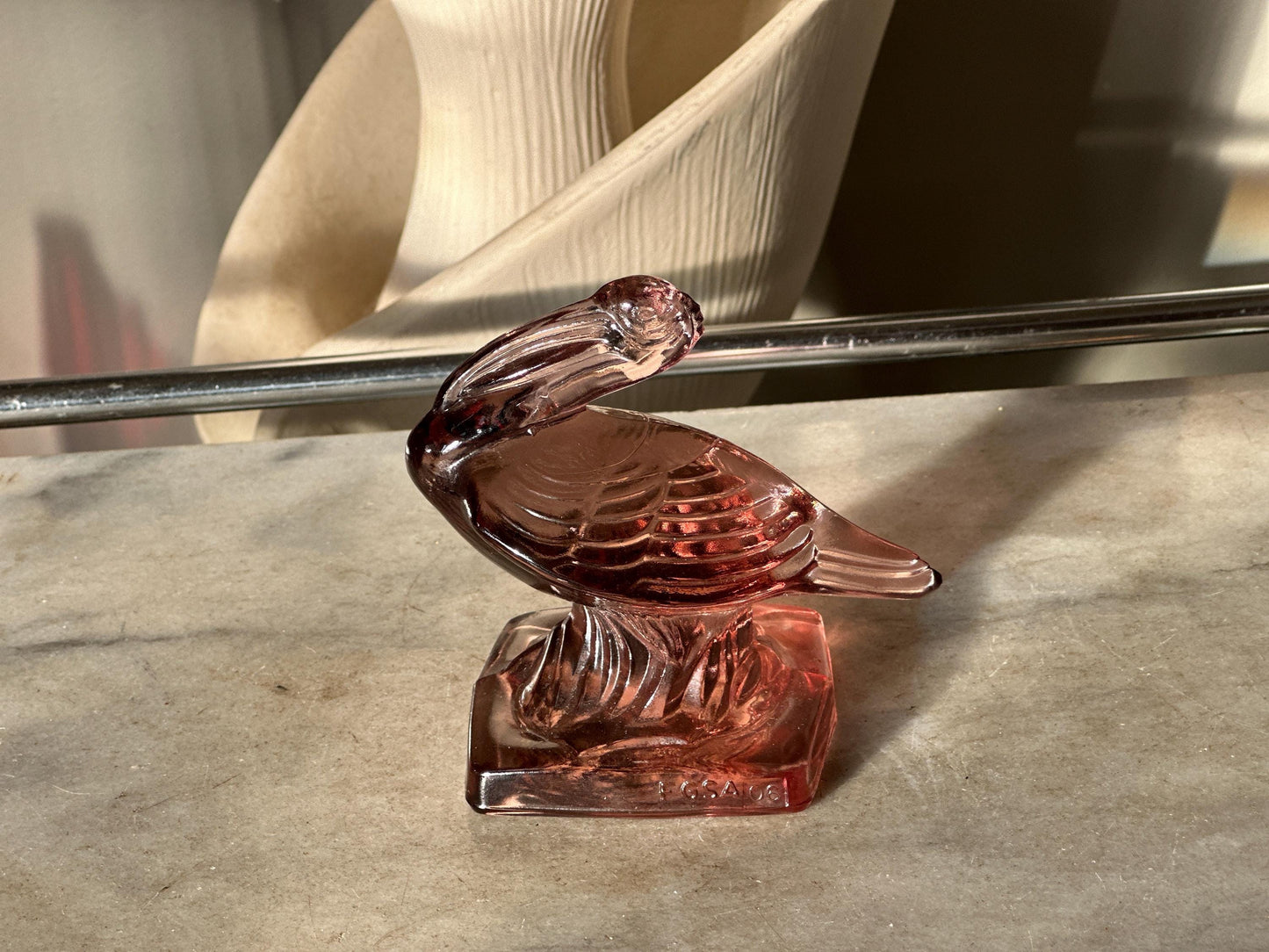 VTG Pink/Purple Fostoria  Glass Pelican Paperweight Bookend  - FGSA06