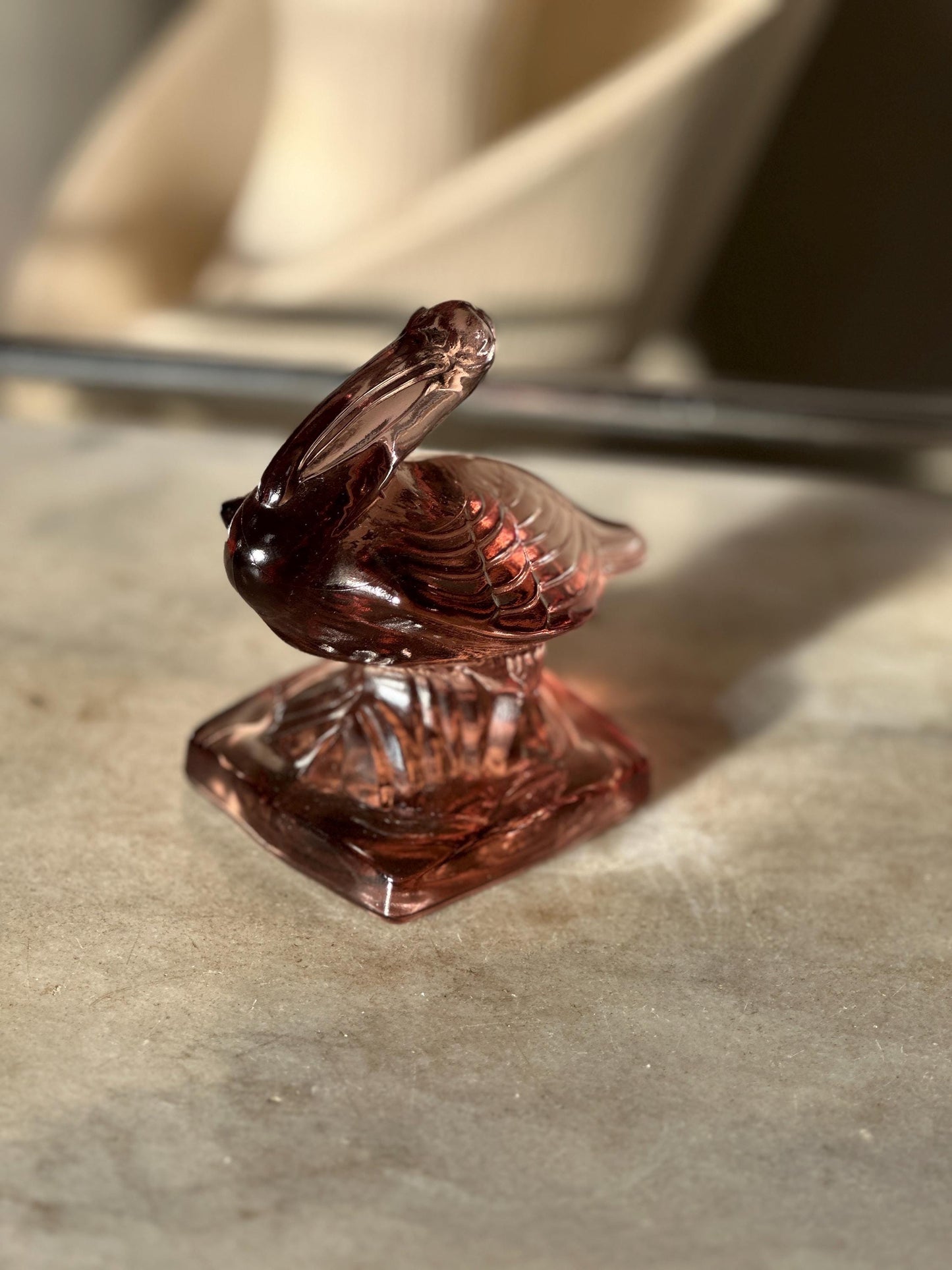 VTG Pink/Purple Fostoria  Glass Pelican Paperweight Bookend  - FGSA06