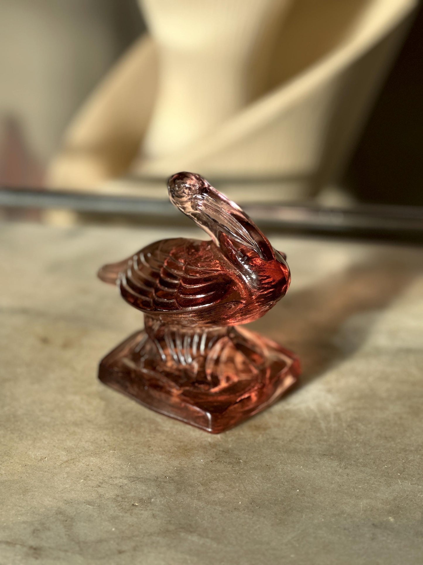 VTG Pink/Purple Fostoria  Glass Pelican Paperweight Bookend  - FGSA06