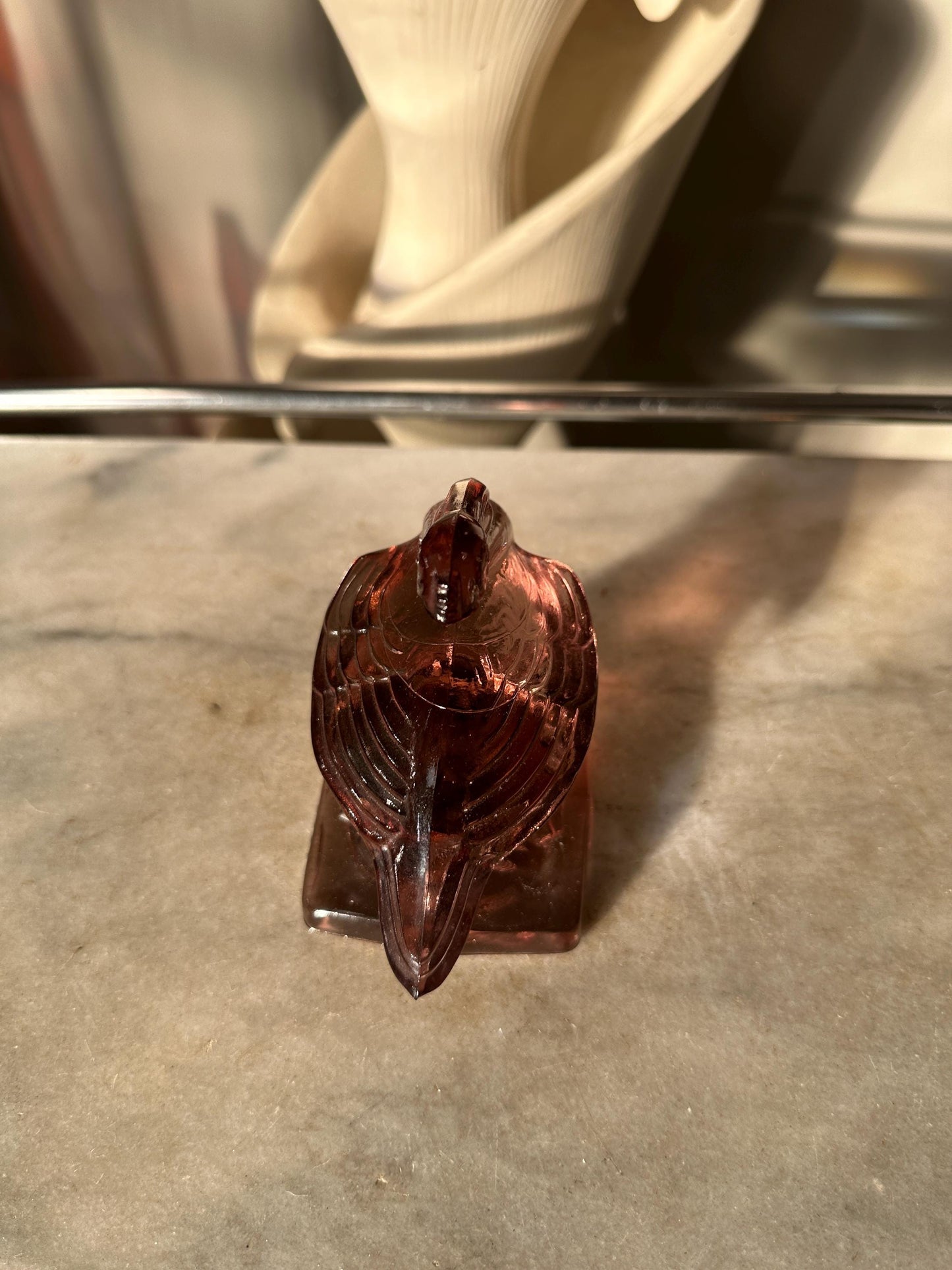 VTG Pink/Purple Fostoria  Glass Pelican Paperweight Bookend  - FGSA06