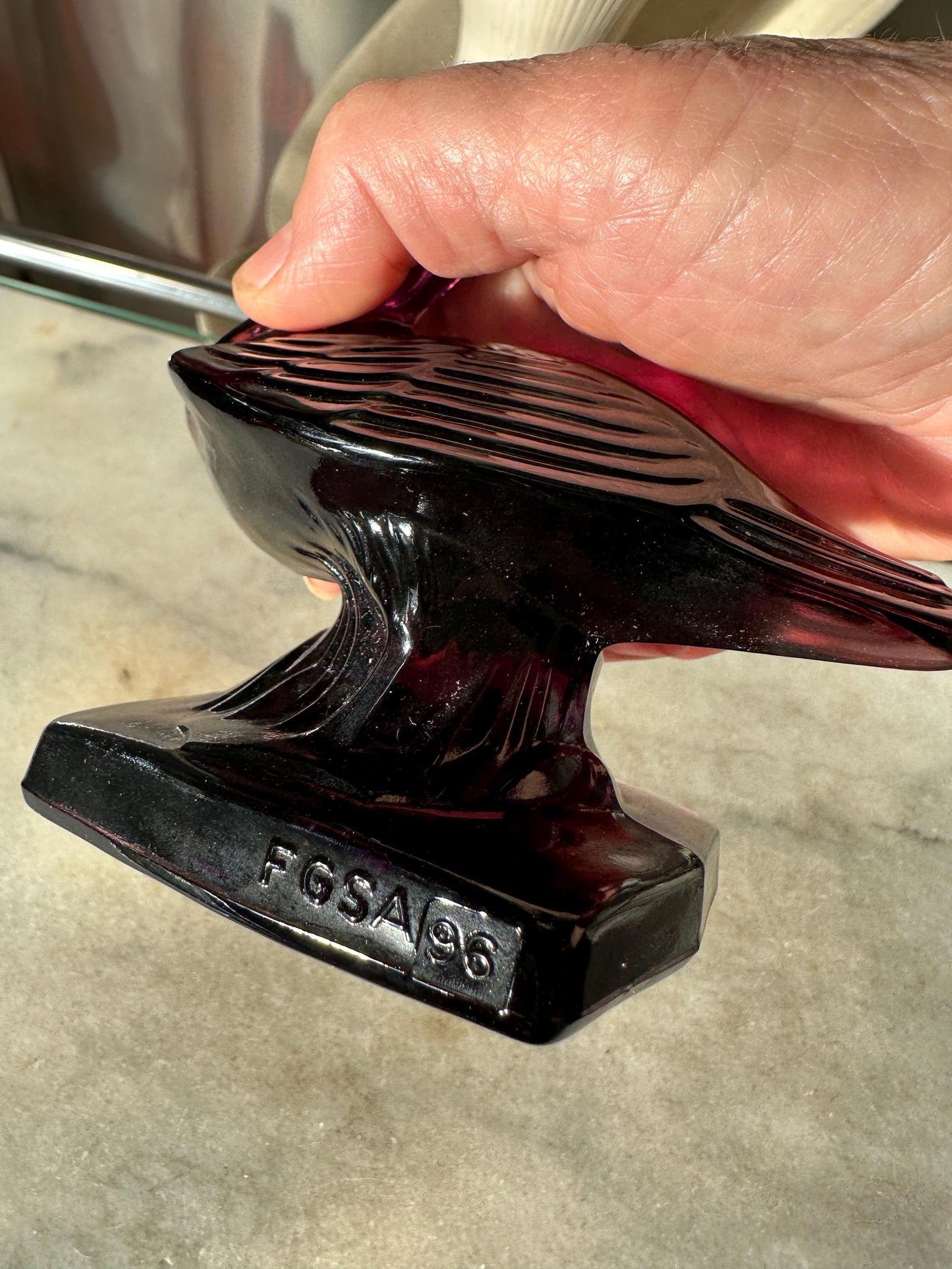 VTG Amethyst Fostoria  Glass Pelican Paperweight Bookend  - FGSA96