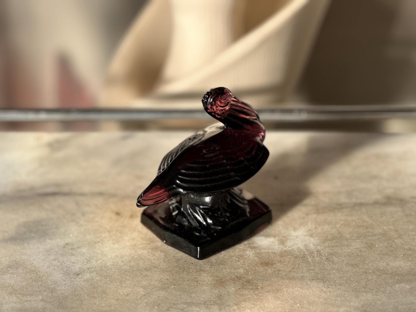 VTG Amethyst Fostoria  Glass Pelican Paperweight Bookend  - FGSA96