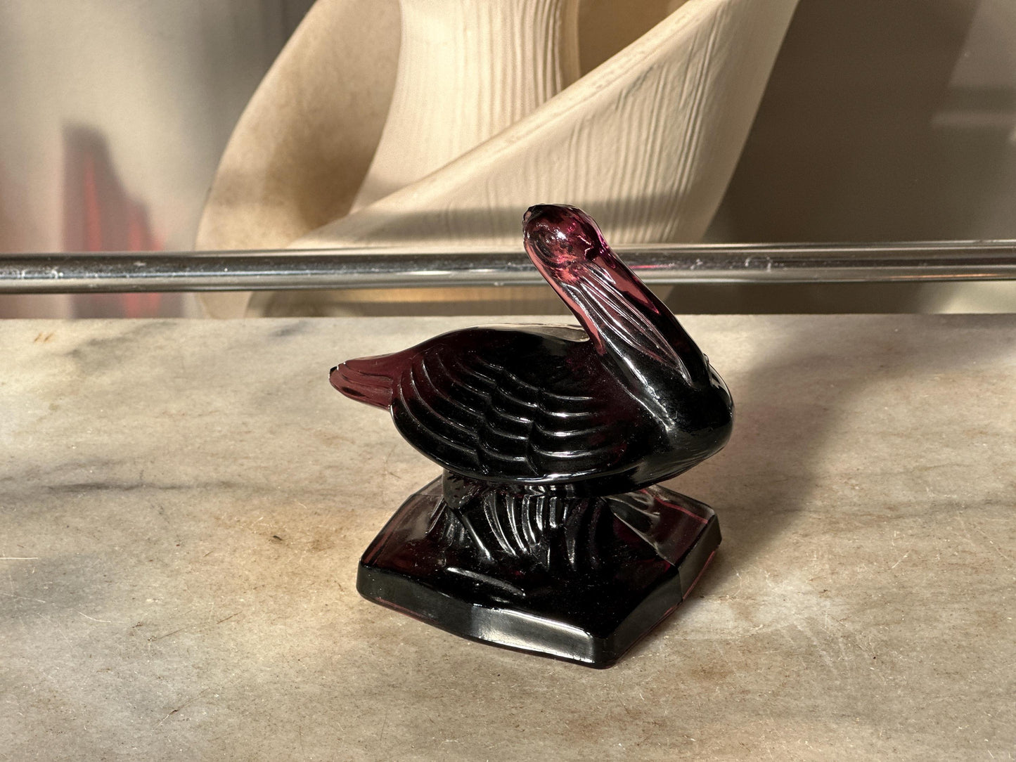 VTG Amethyst Fostoria  Glass Pelican Paperweight Bookend  - FGSA96
