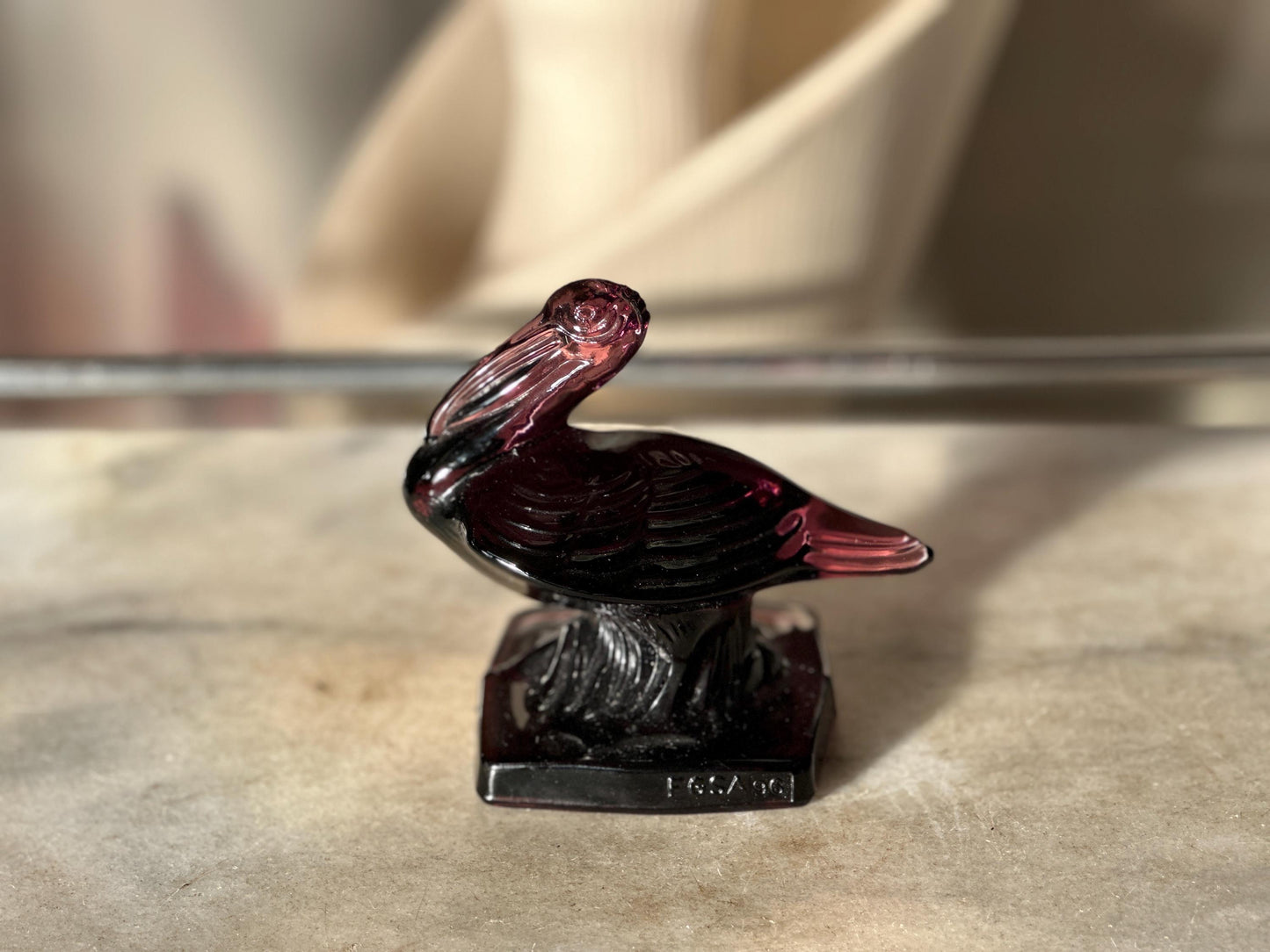 VTG Amethyst Fostoria  Glass Pelican Paperweight Bookend  - FGSA96