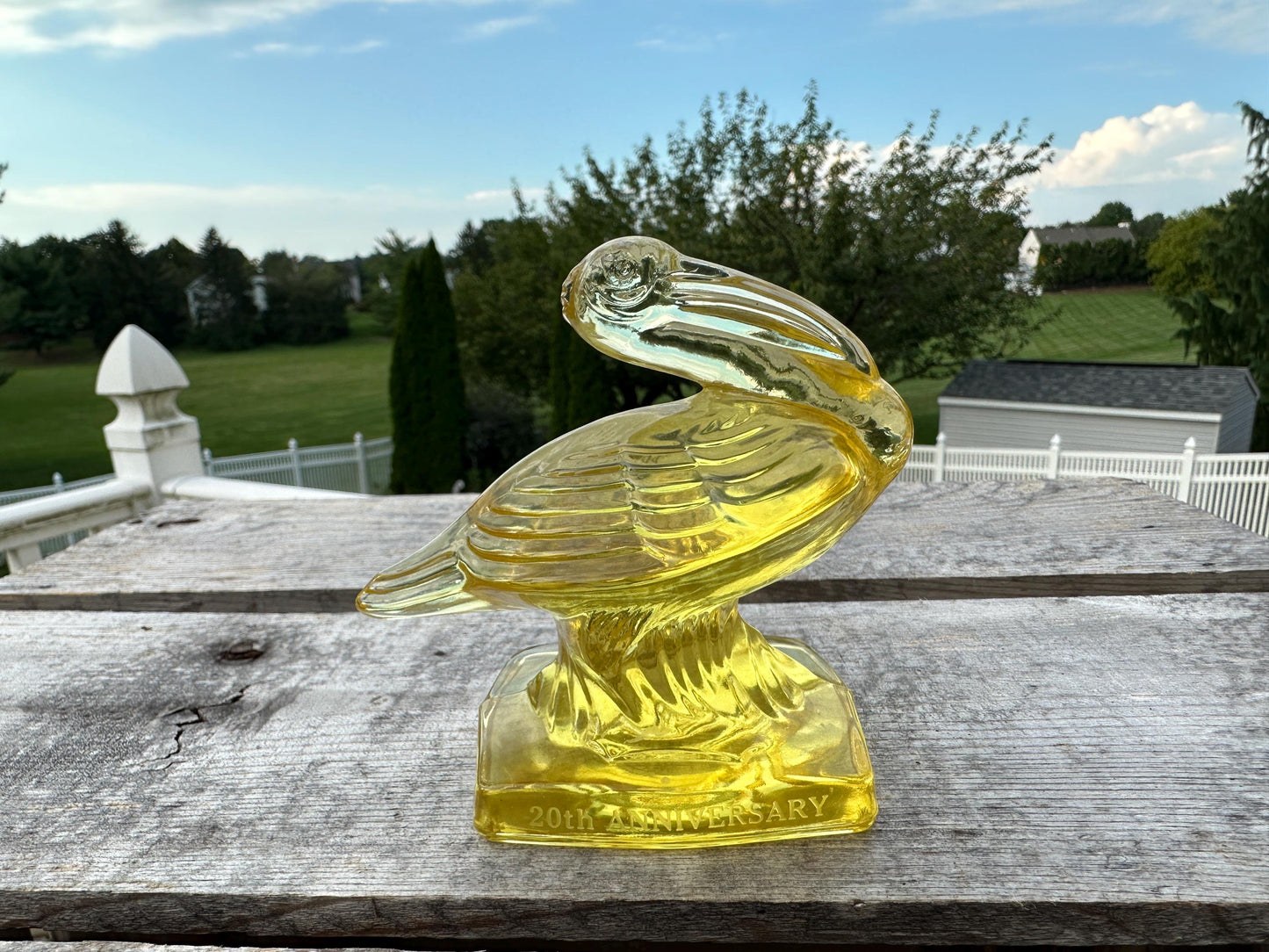 VTG Yellow Fostoria Glass Pelican Paperweight Bookend