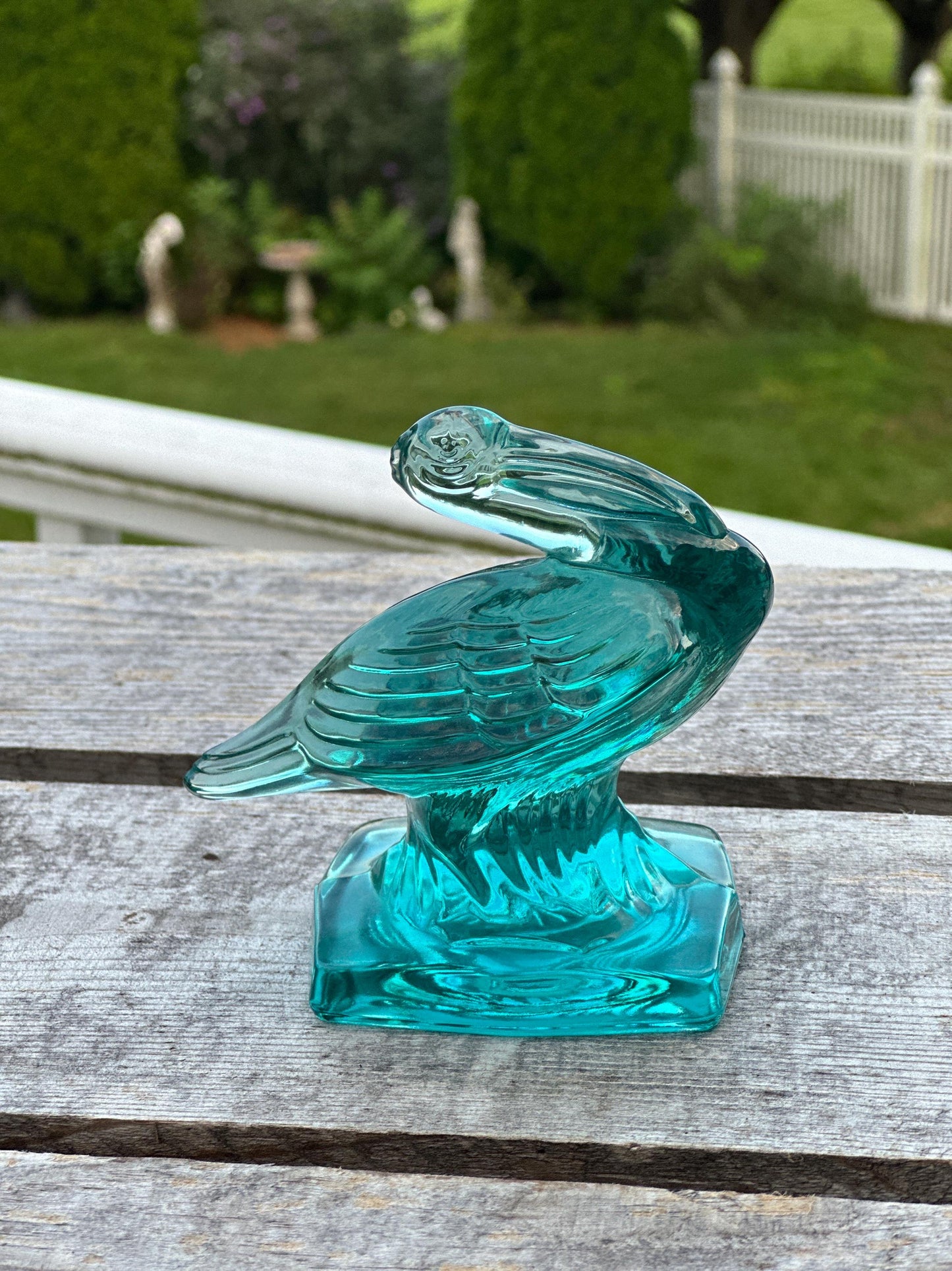 VTG Aqua Fostoria Glass Pelican Paperweight Bookend  - FGSA97