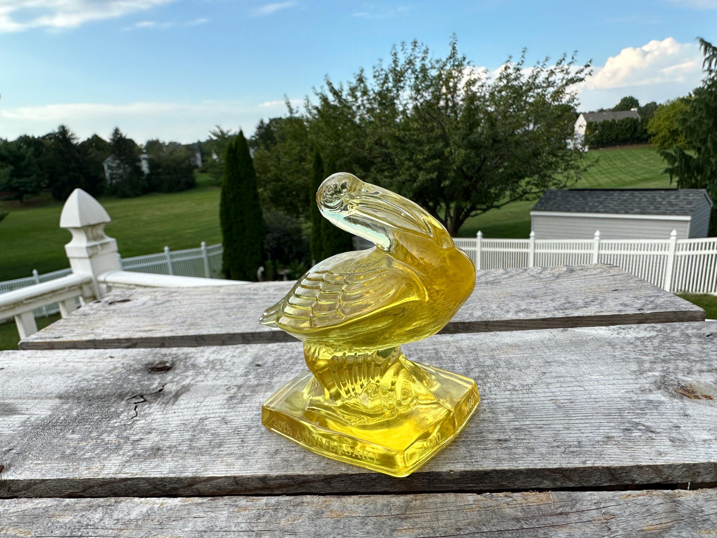 VTG Yellow Fostoria Glass Pelican Paperweight Bookend
