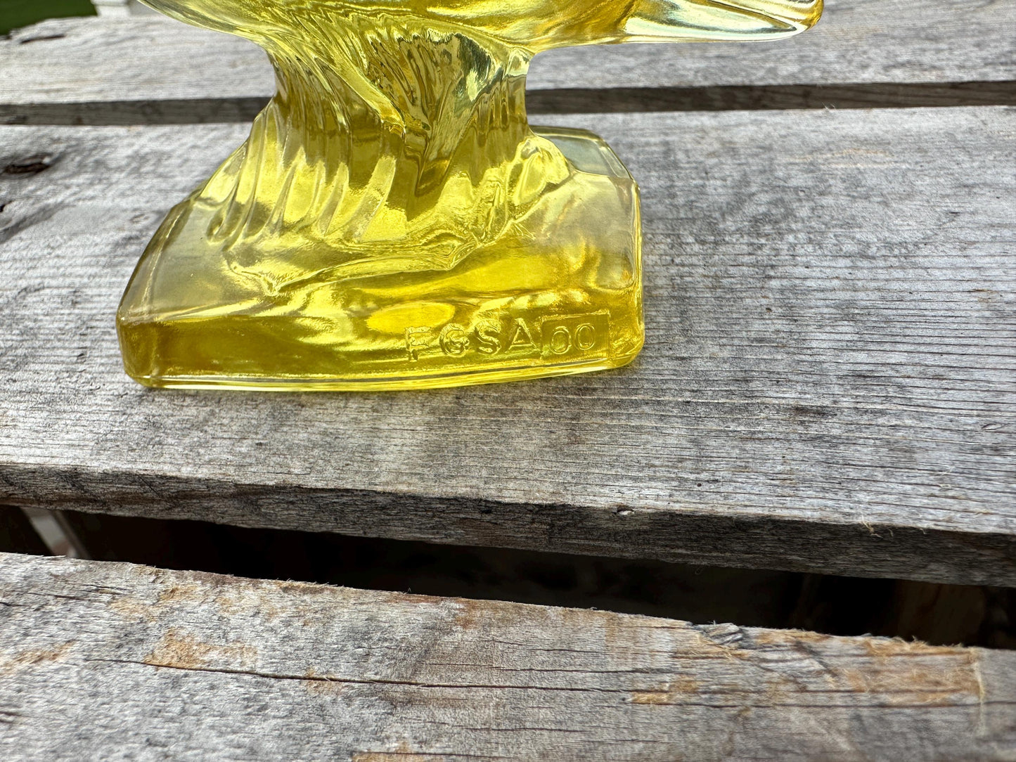 VTG Yellow Fostoria Glass Pelican Paperweight Bookend