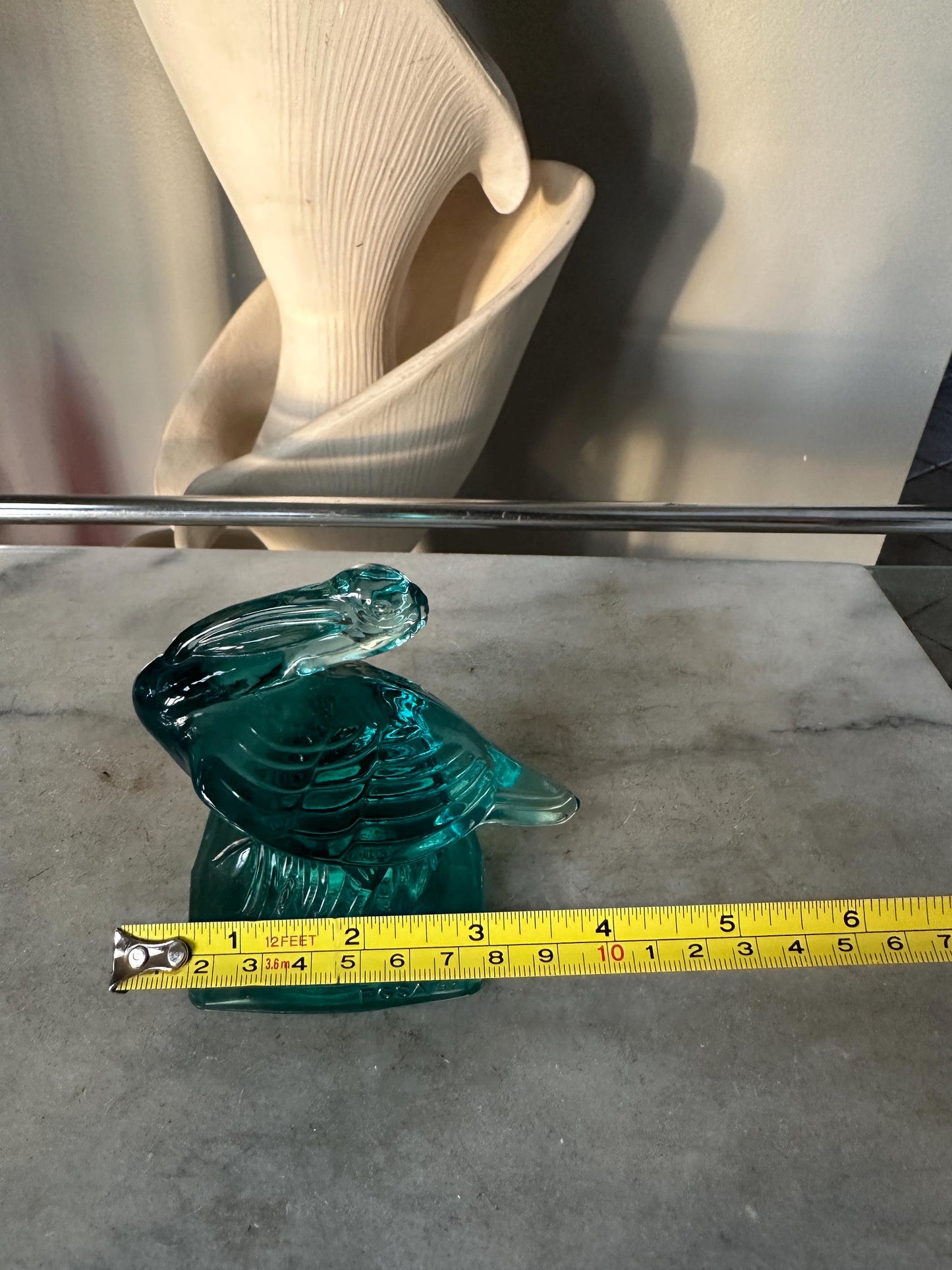 VTG Aqua Fostoria Glass Pelican Paperweight Bookend  - FGSA97