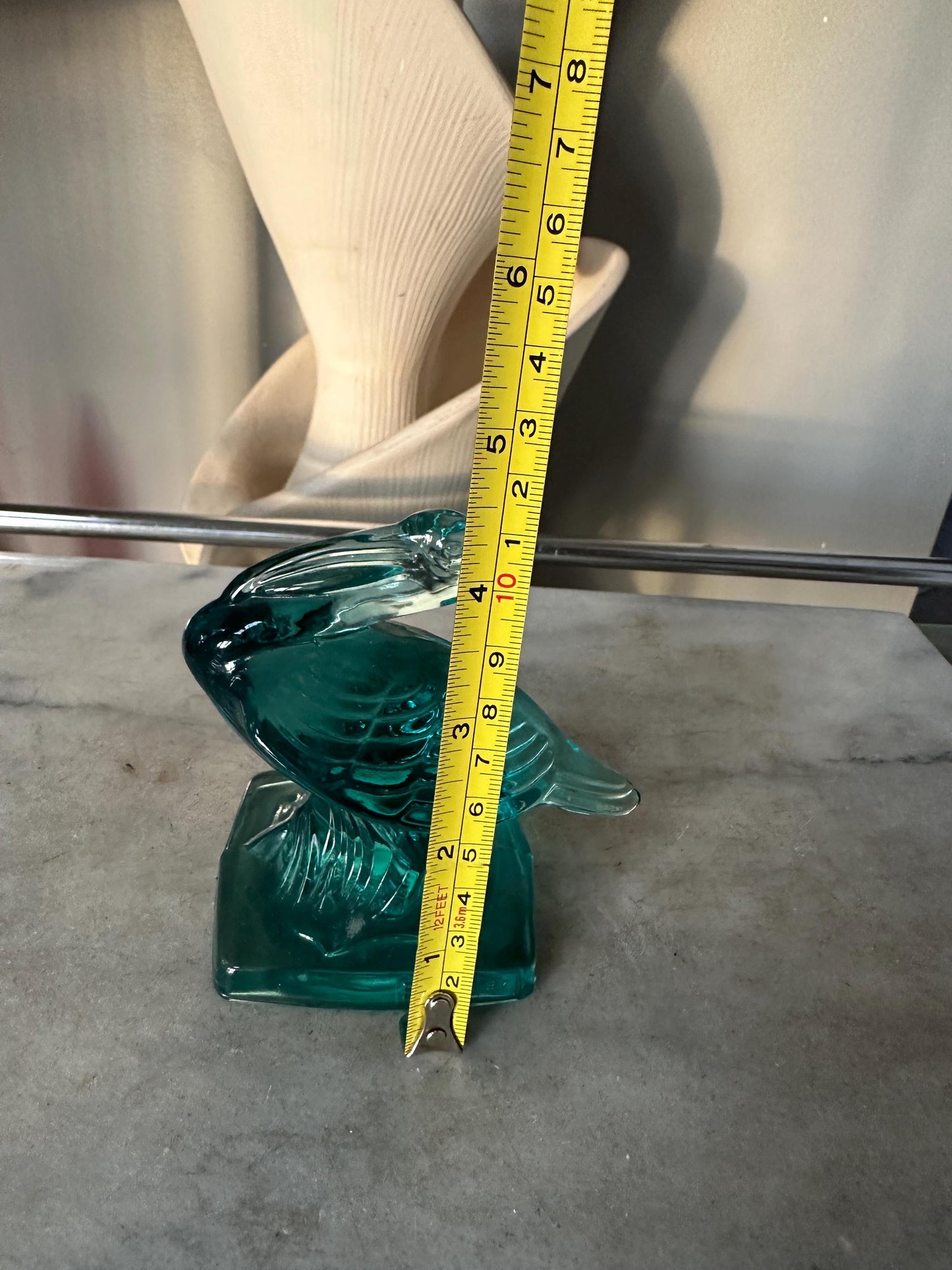 VTG Aqua Fostoria Glass Pelican Paperweight Bookend  - FGSA97