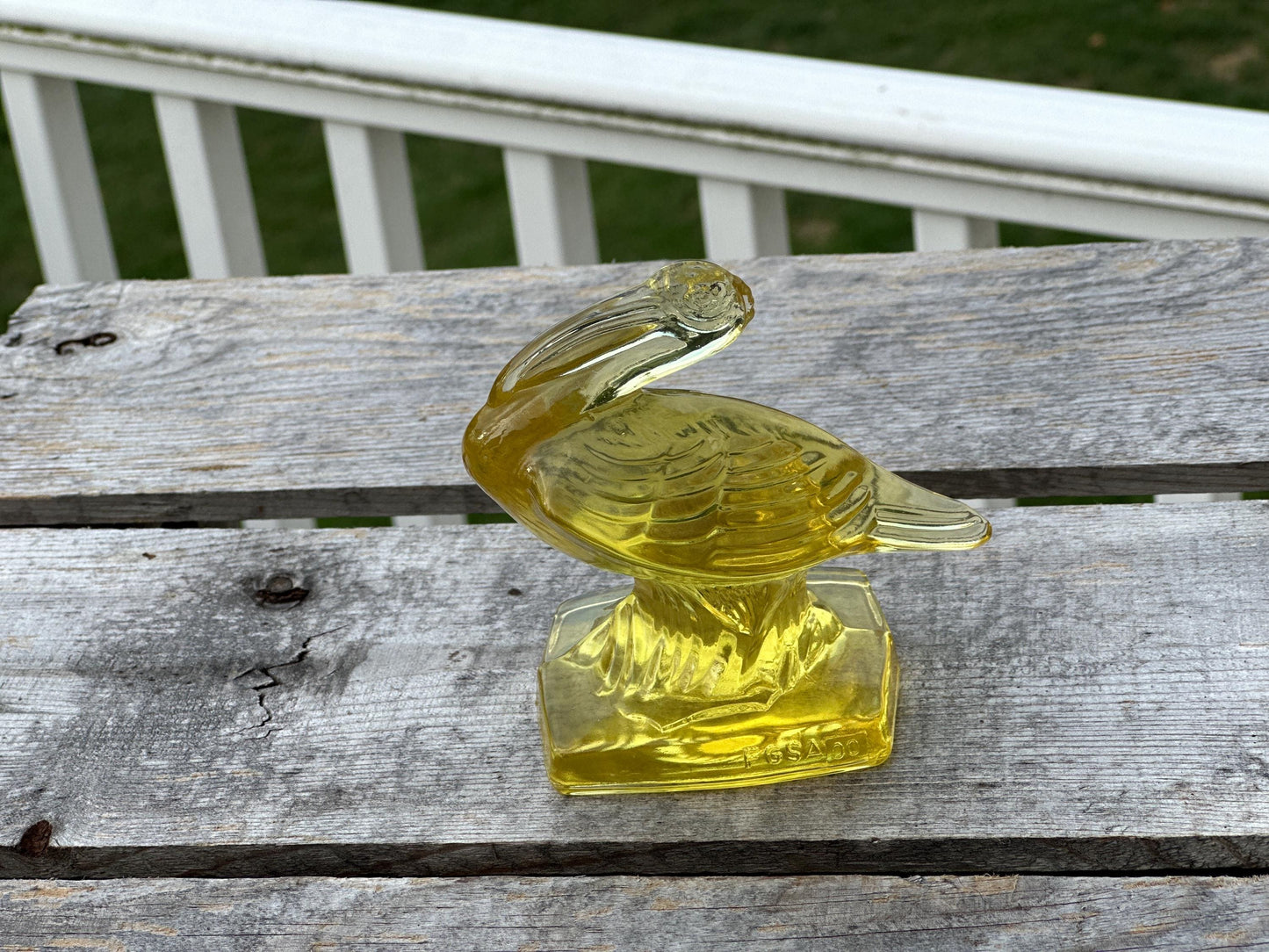 VTG Yellow Fostoria Glass Pelican Paperweight Bookend