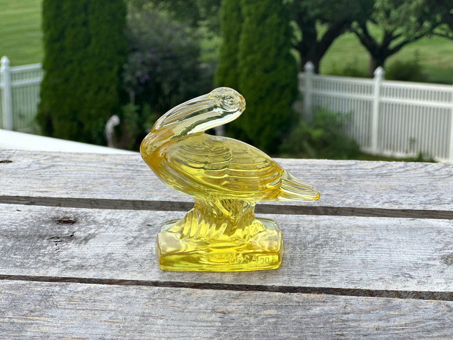 VTG Yellow Fostoria Glass Pelican Paperweight Bookend