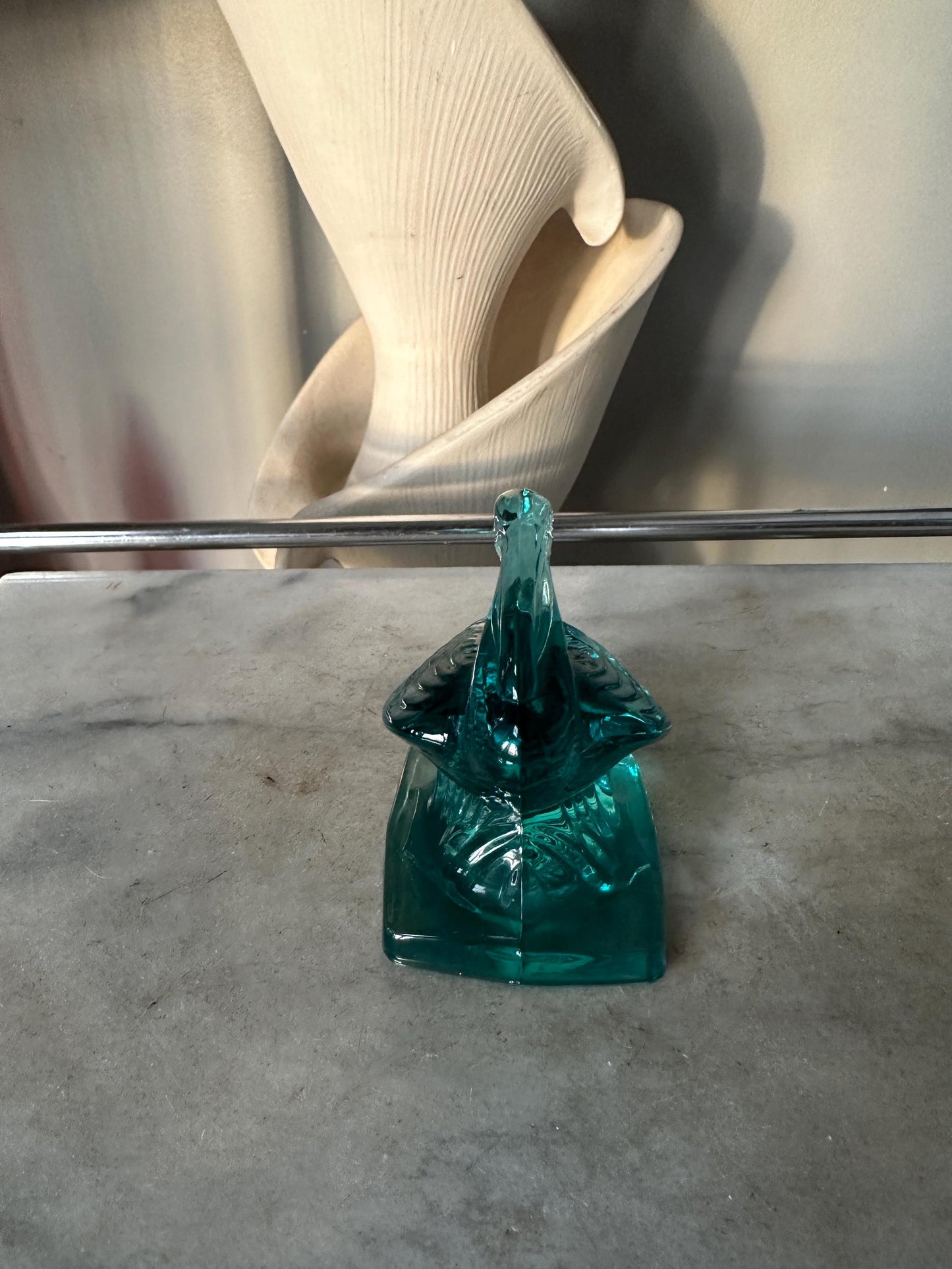 VTG Aqua Fostoria Glass Pelican Paperweight Bookend  - FGSA97
