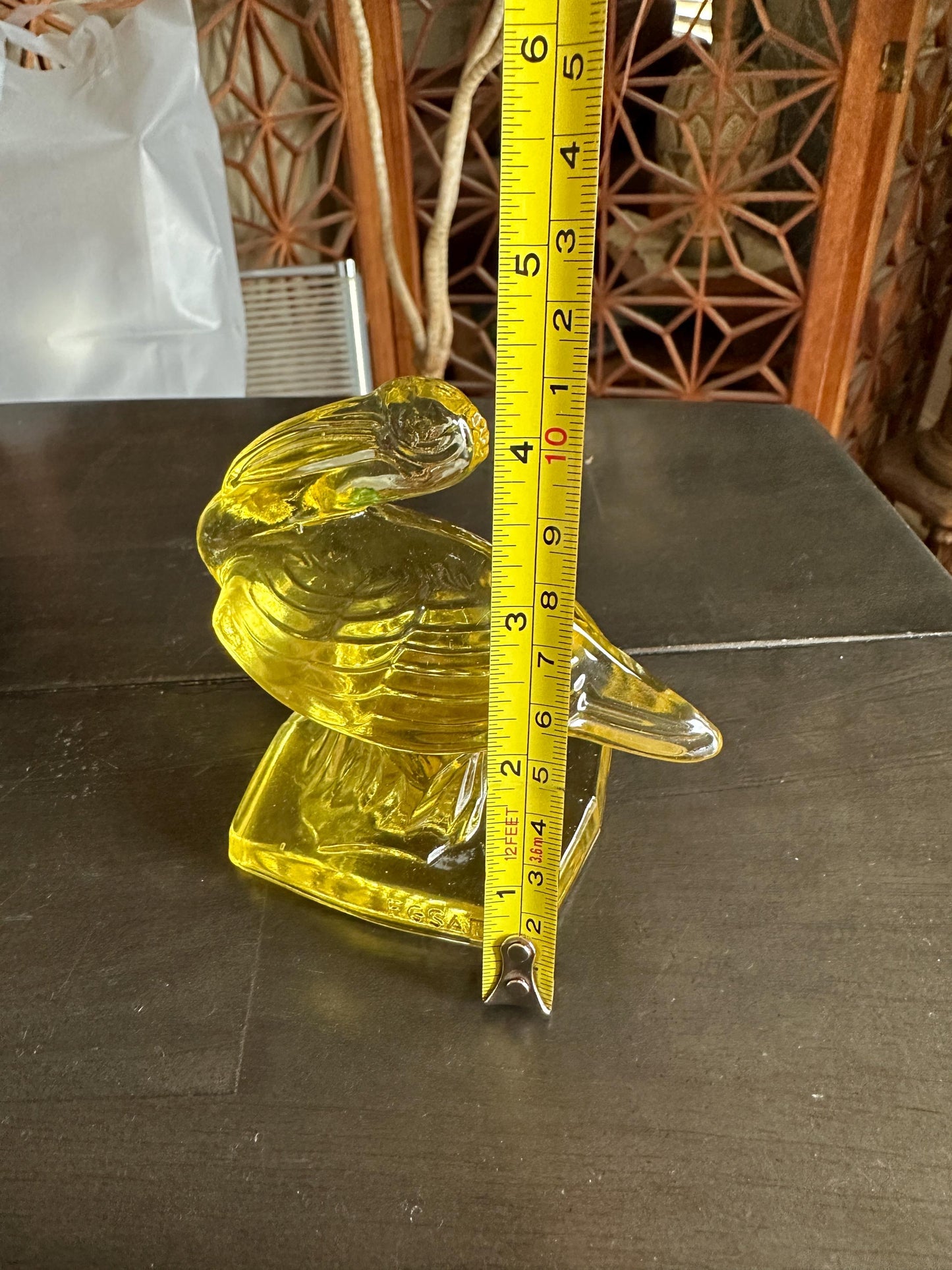 VTG Yellow Fostoria Glass Pelican Paperweight Bookend