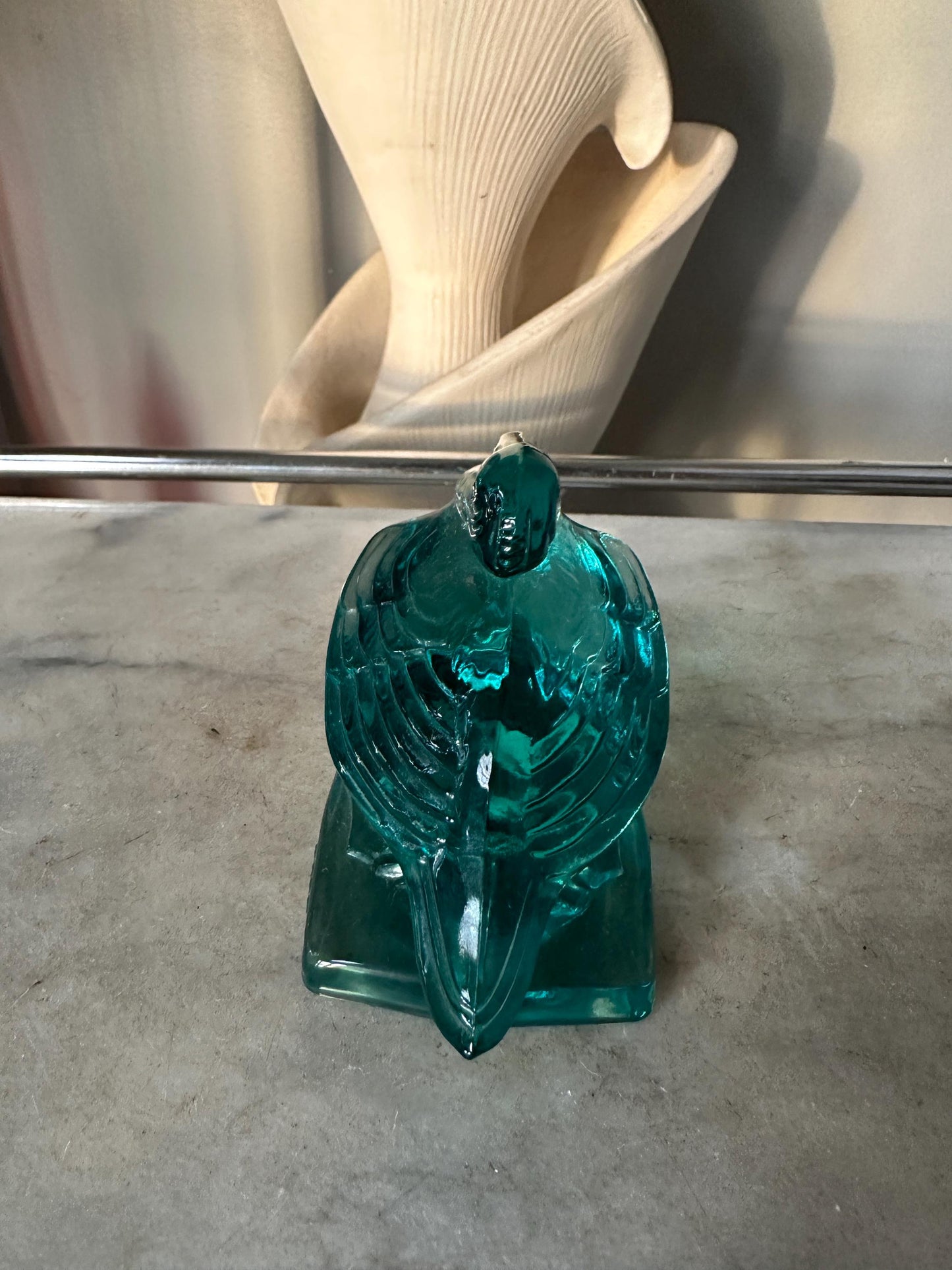 VTG Aqua Fostoria Glass Pelican Paperweight Bookend  - FGSA97