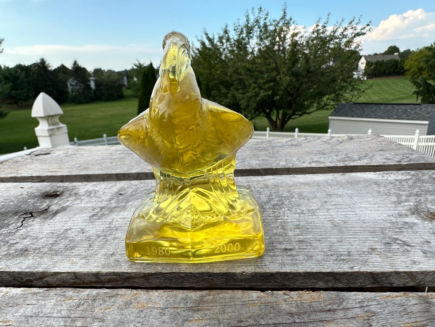 VTG Yellow Fostoria Glass Pelican Paperweight Bookend