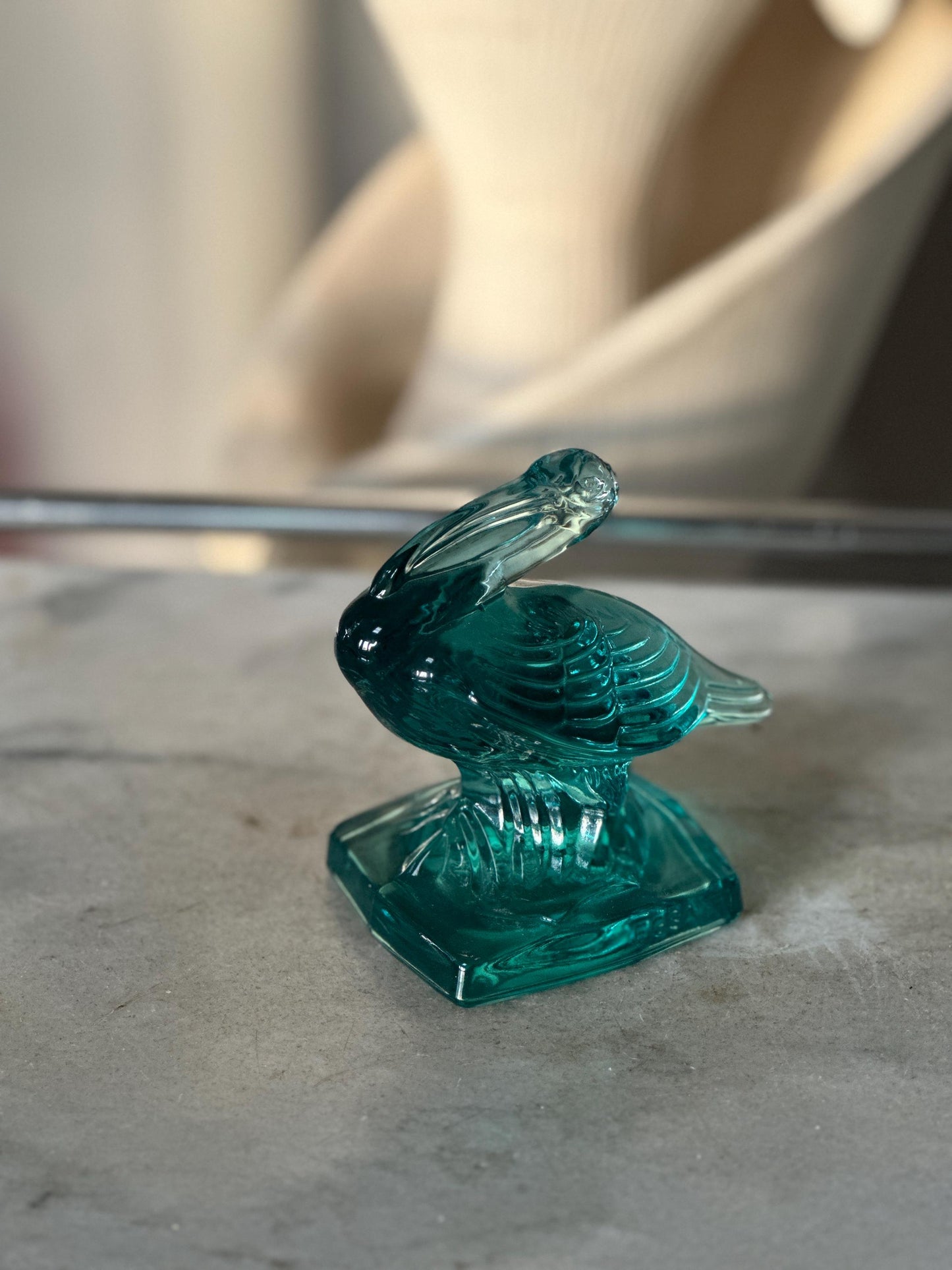 VTG Aqua Fostoria Glass Pelican Paperweight Bookend  - FGSA97