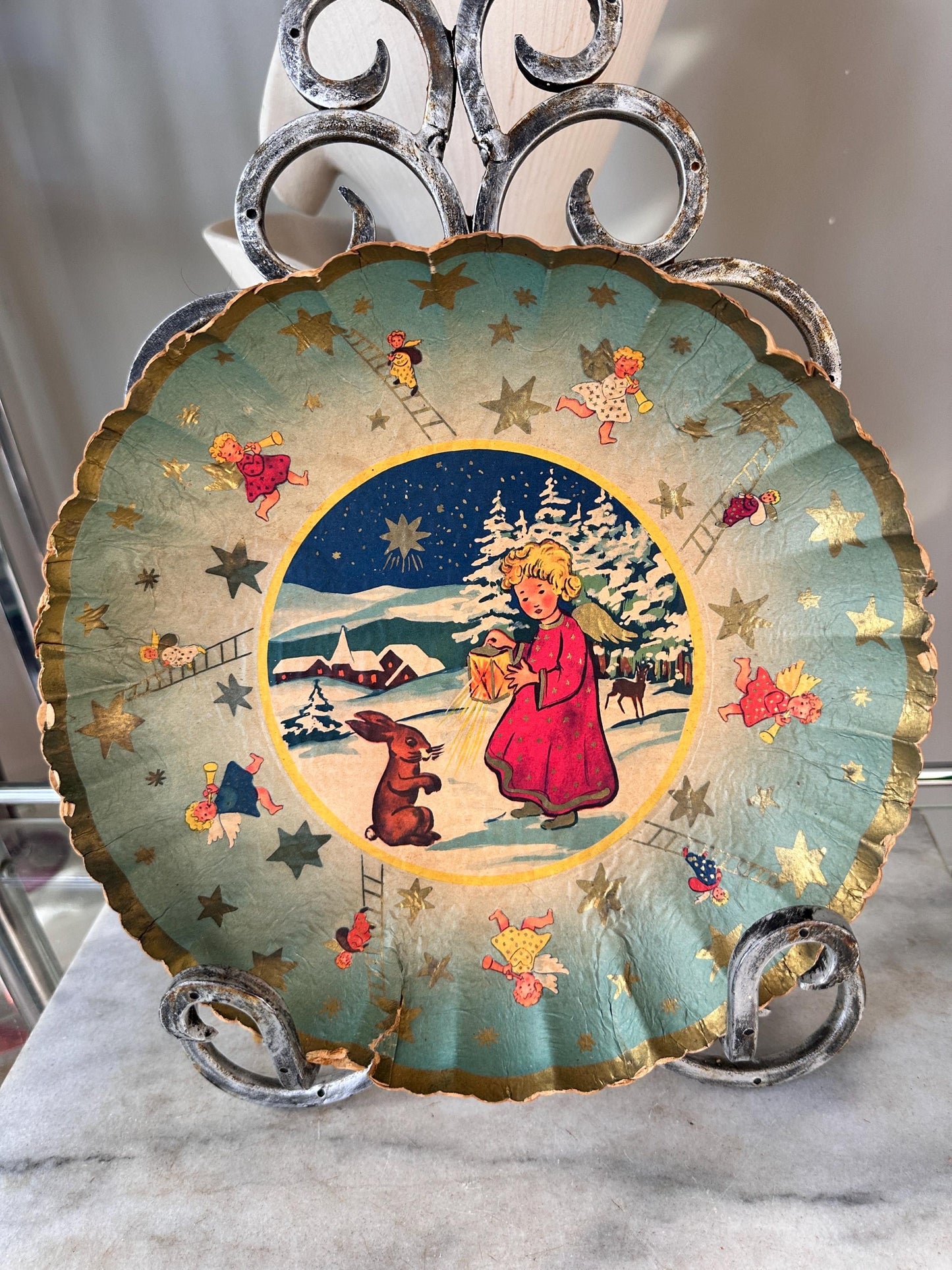 Mid-Century German Pressed Paper Bowl, Bunter Teller Christmas Decor
