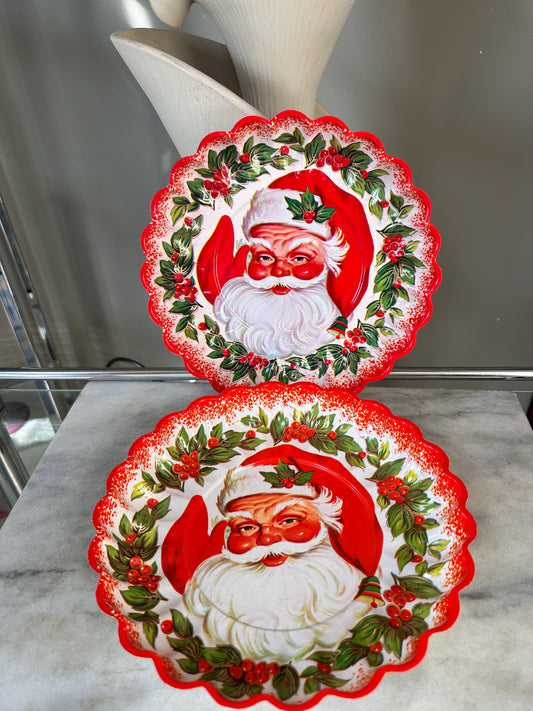 Vintage Santa Claus Serving Tray: Molded Plastic Christmas Decor - Set of 2